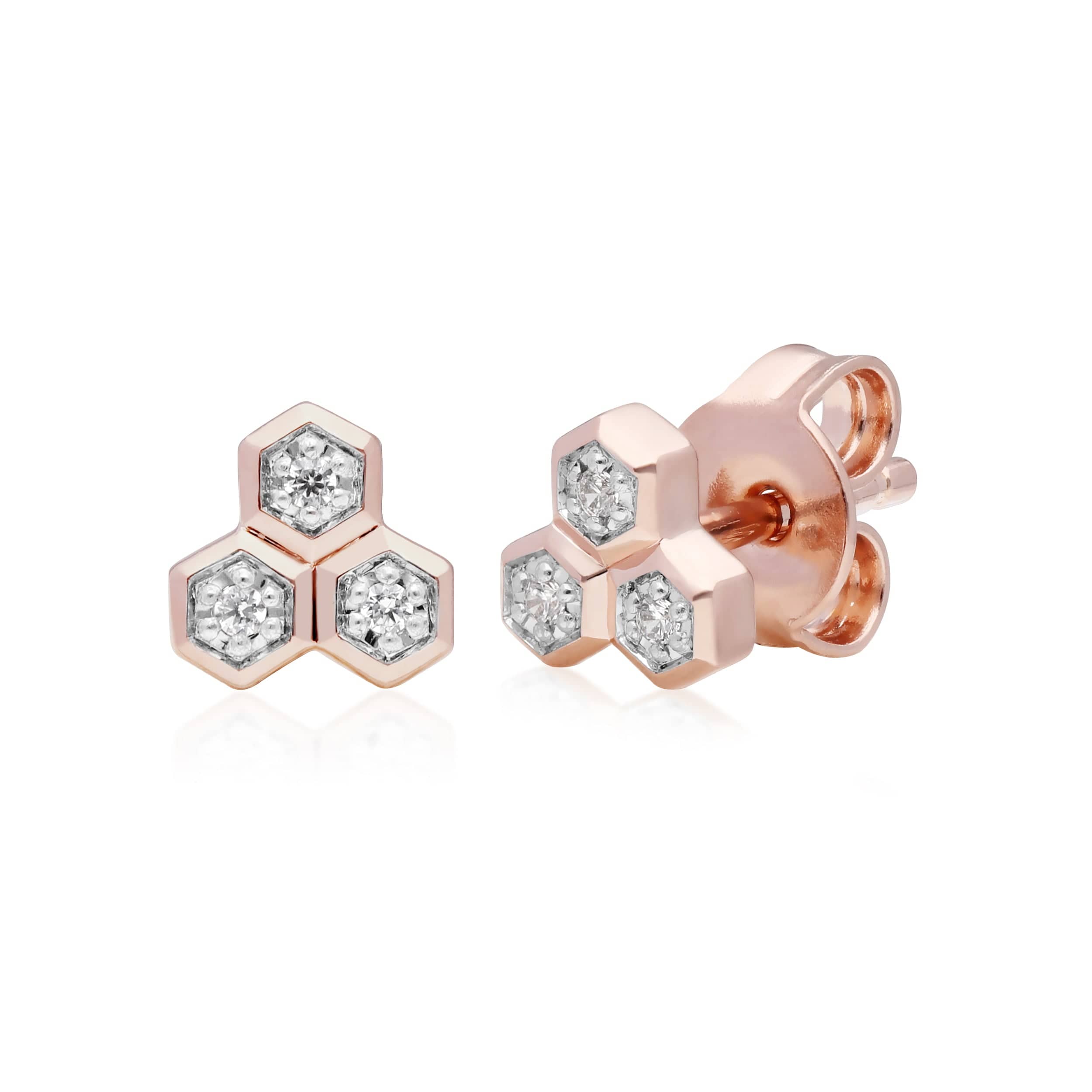 Photos - Earrings Diamond Geometric Trilogy Stud  in 9ct Rose Gold