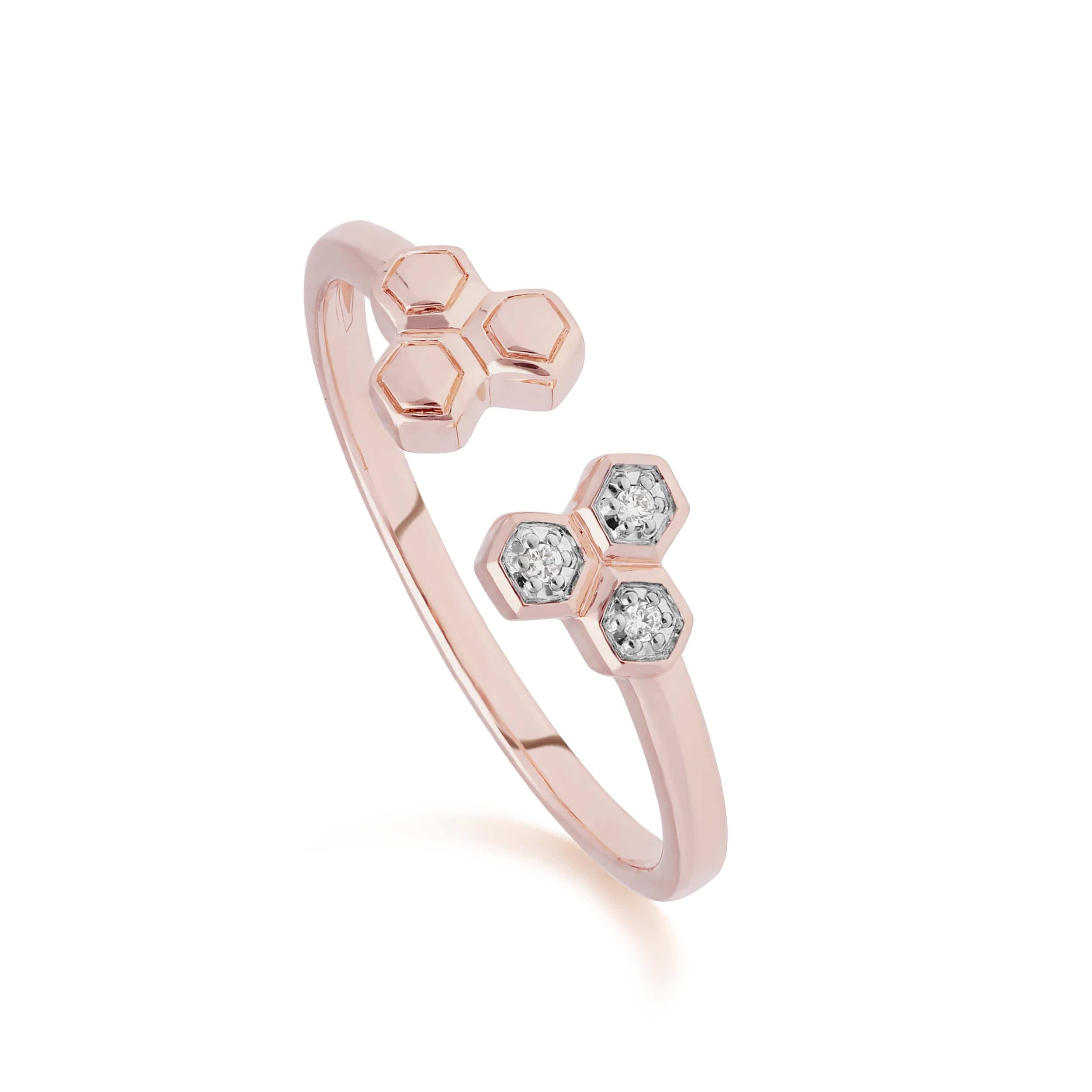 Product photograph of Diamond Open Hexagon Trilogy Ring In 9ct Rose Gold from Gemondo Jewellery
