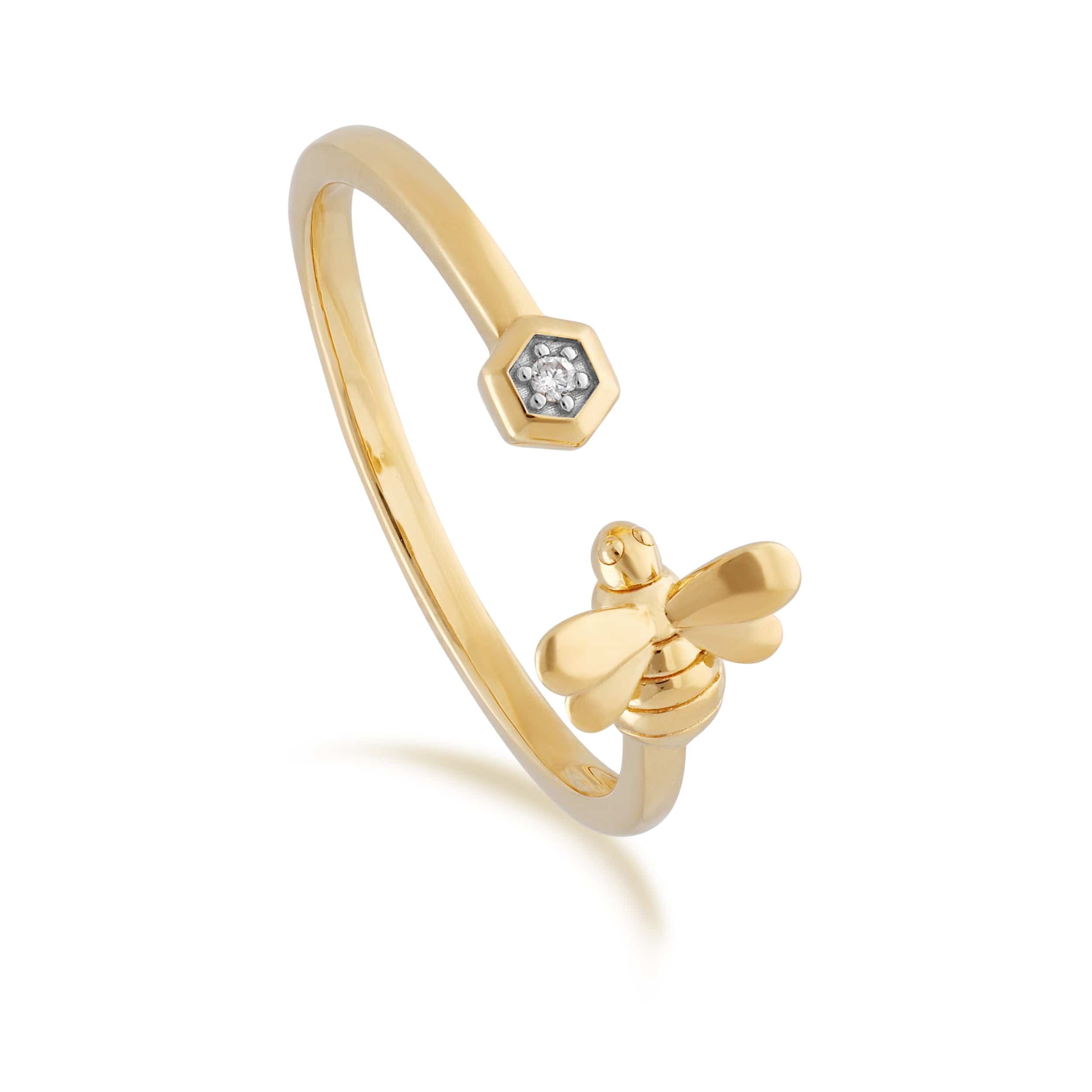 Product photograph of Honeycomb Inspired Diamond Bee Ring In 9ct Yellow Gold from Gemondo Jewellery