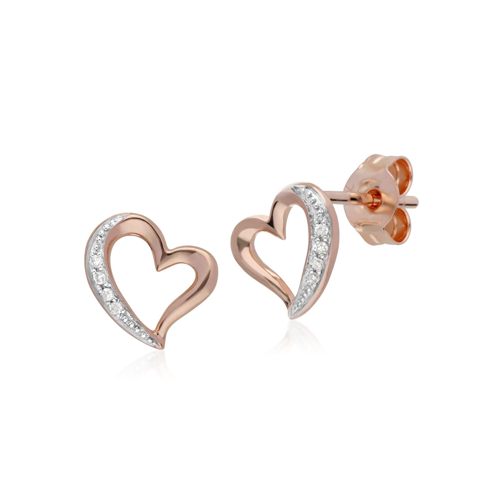 Product photograph of Classic Round Diamond Open Love Heart Stud Earrings In 9ct Rose Gold from Gemondo Jewellery