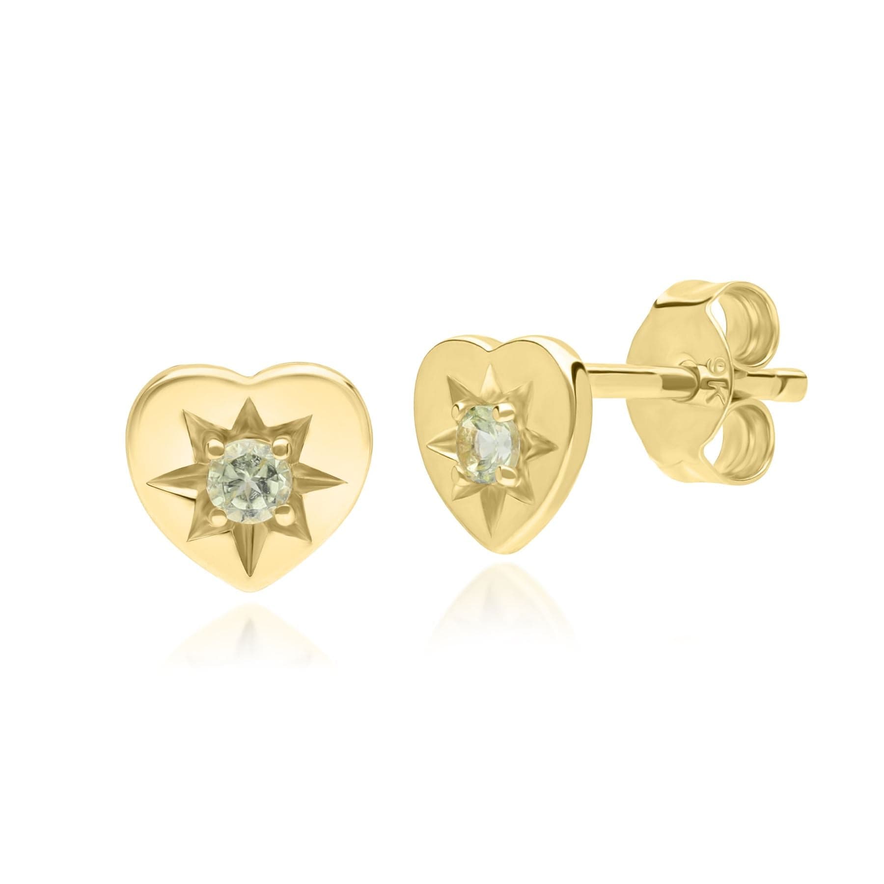 Product photograph of Ecfew The Liberator Peridot Heart Stud Earrings In 9ct Yellow Gold from Gemondo Jewellery