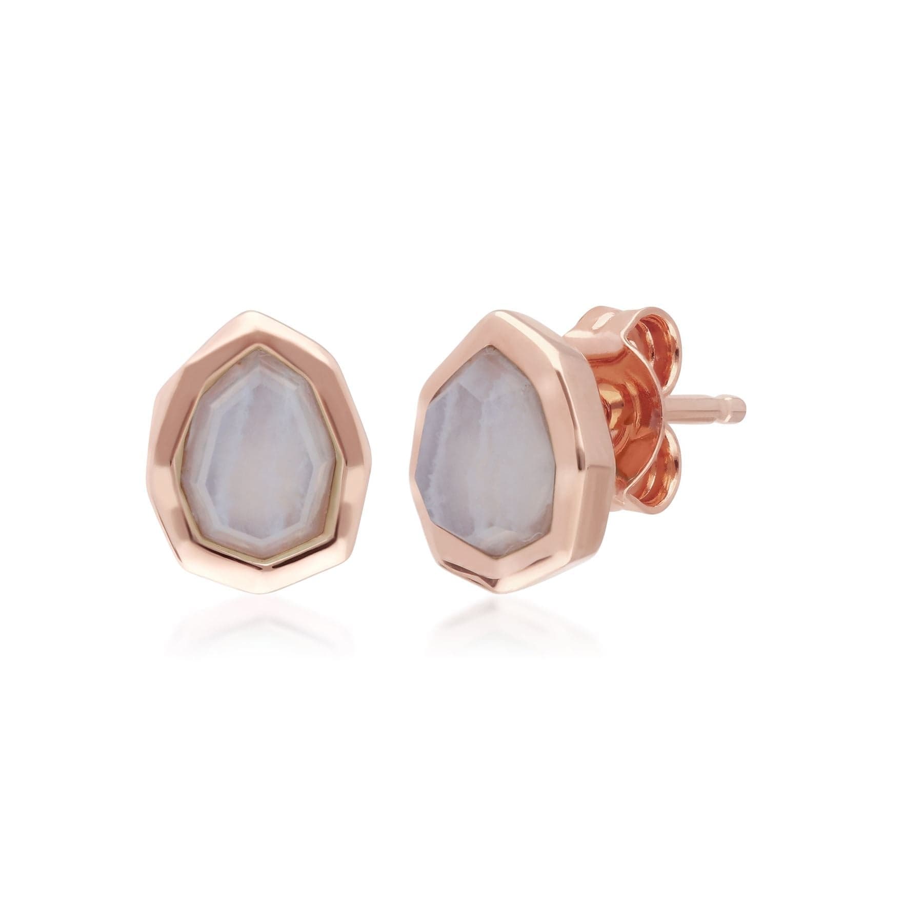 Image of Irregular B Gem Blue Lace Agate Stud Earrings in Rose Gold Plated Silver