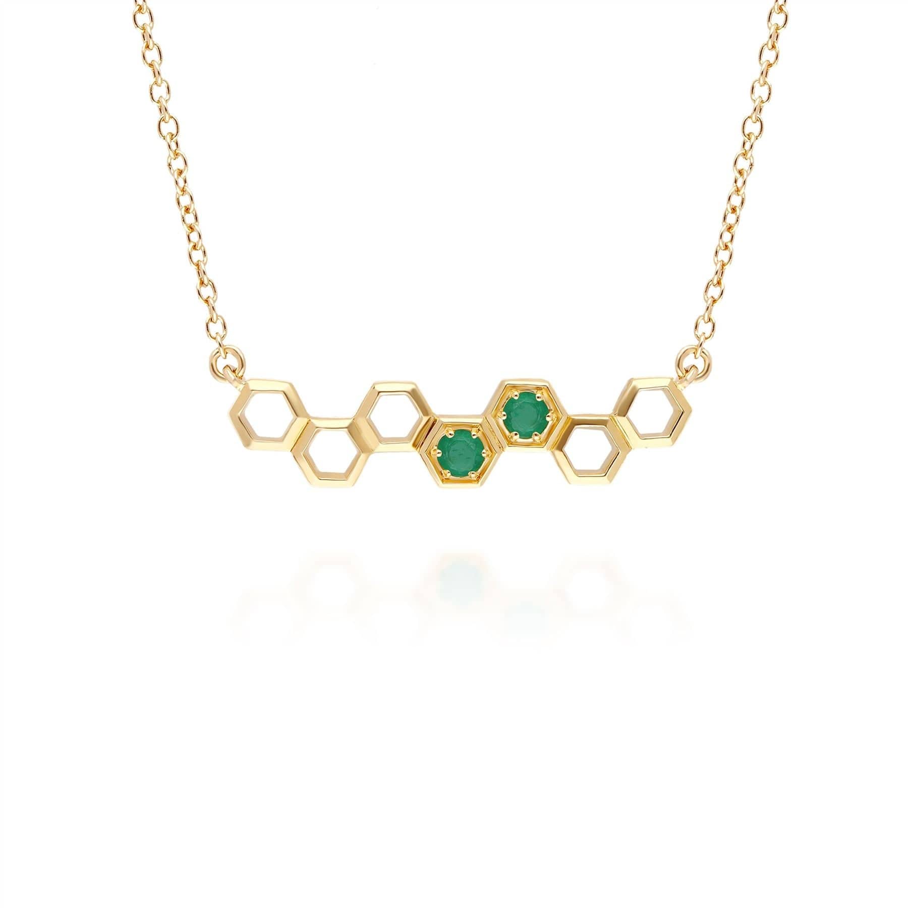 Photos - Pendant / Choker Necklace Honeycomb Inspired Emerald Link Necklace in 9ct Yellow Gold