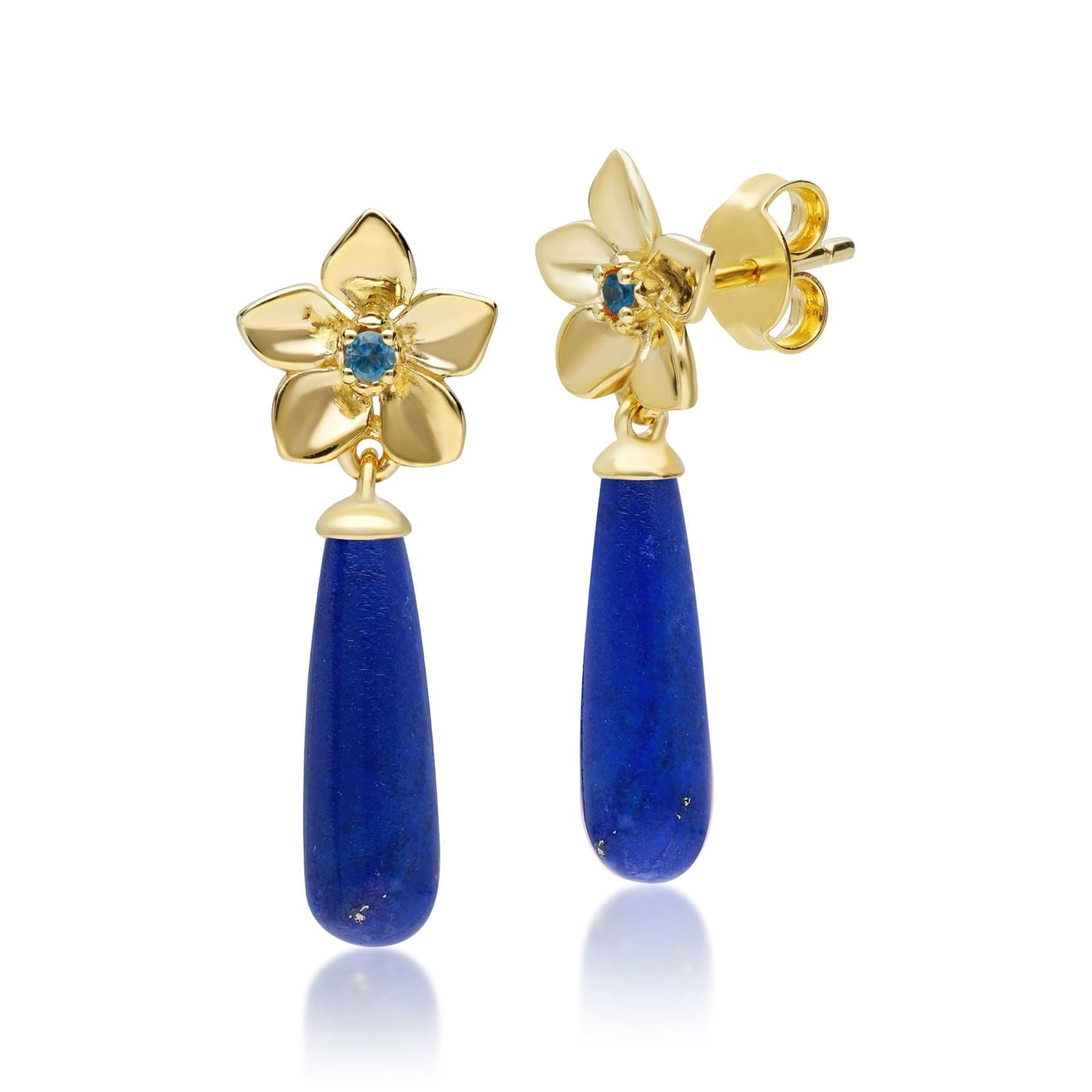 Product photograph of Ecfew Creator Lapis Lazuli Blue Topaz Drop Earrings In Gold Plated Sterling Silver from Gemondo Jewellery