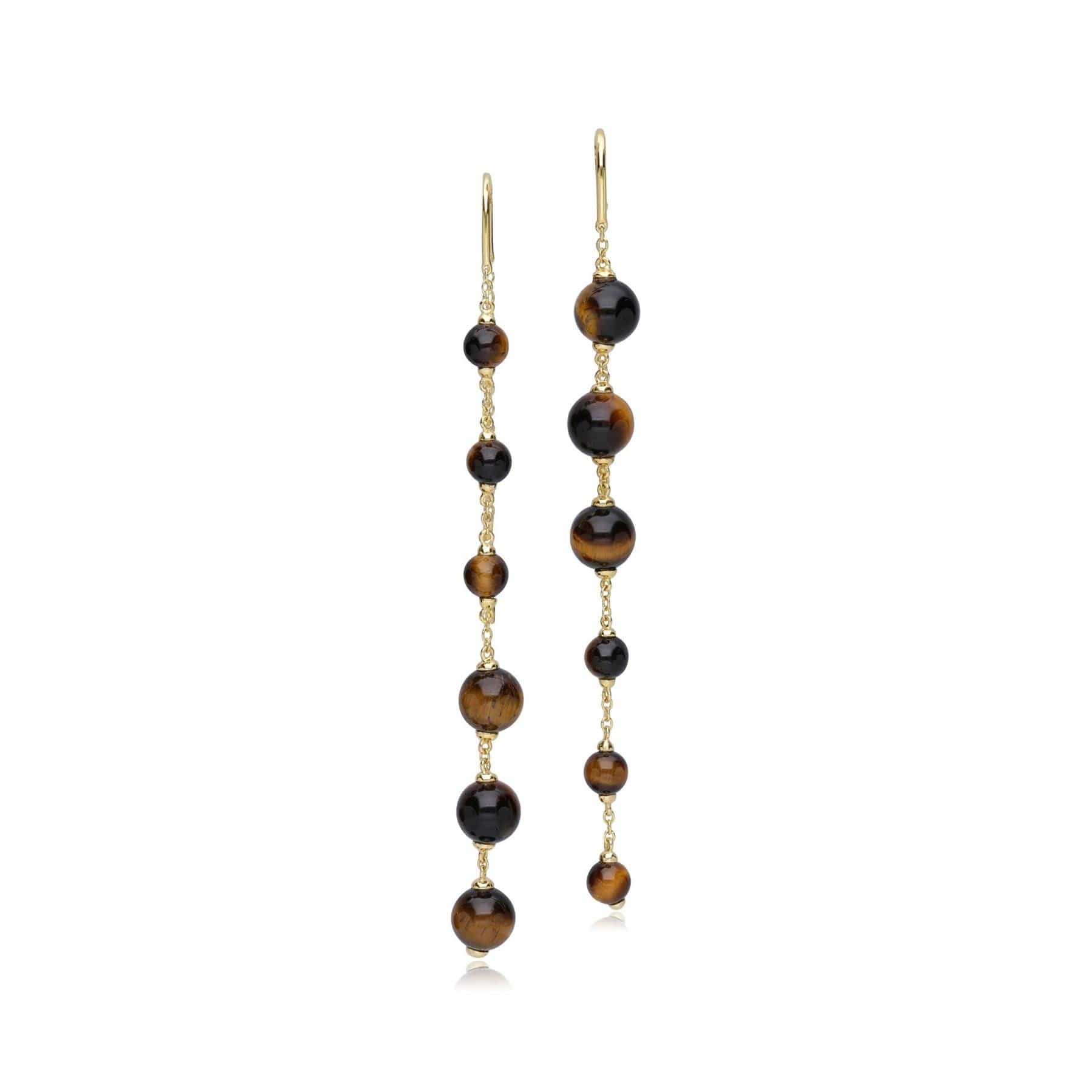 Product photograph of Ecfew Unifier Mismatched Tigers Eye Dangle Drop Earrings In Gold Plated Sterling Silver from Gemondo Jewellery