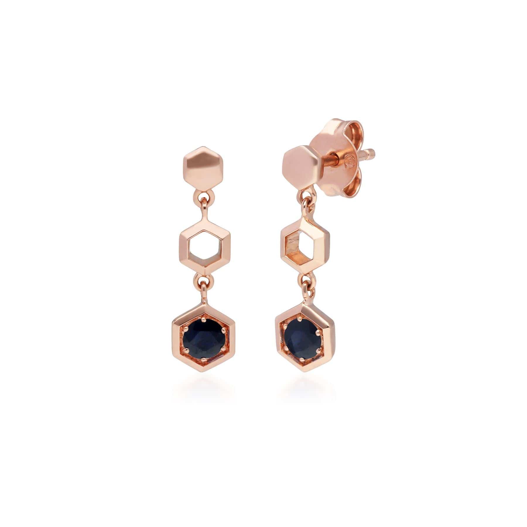 Photos - Earrings Honeycomb Inspired Blue Sapphire Drop  in 9ct Rose Gold