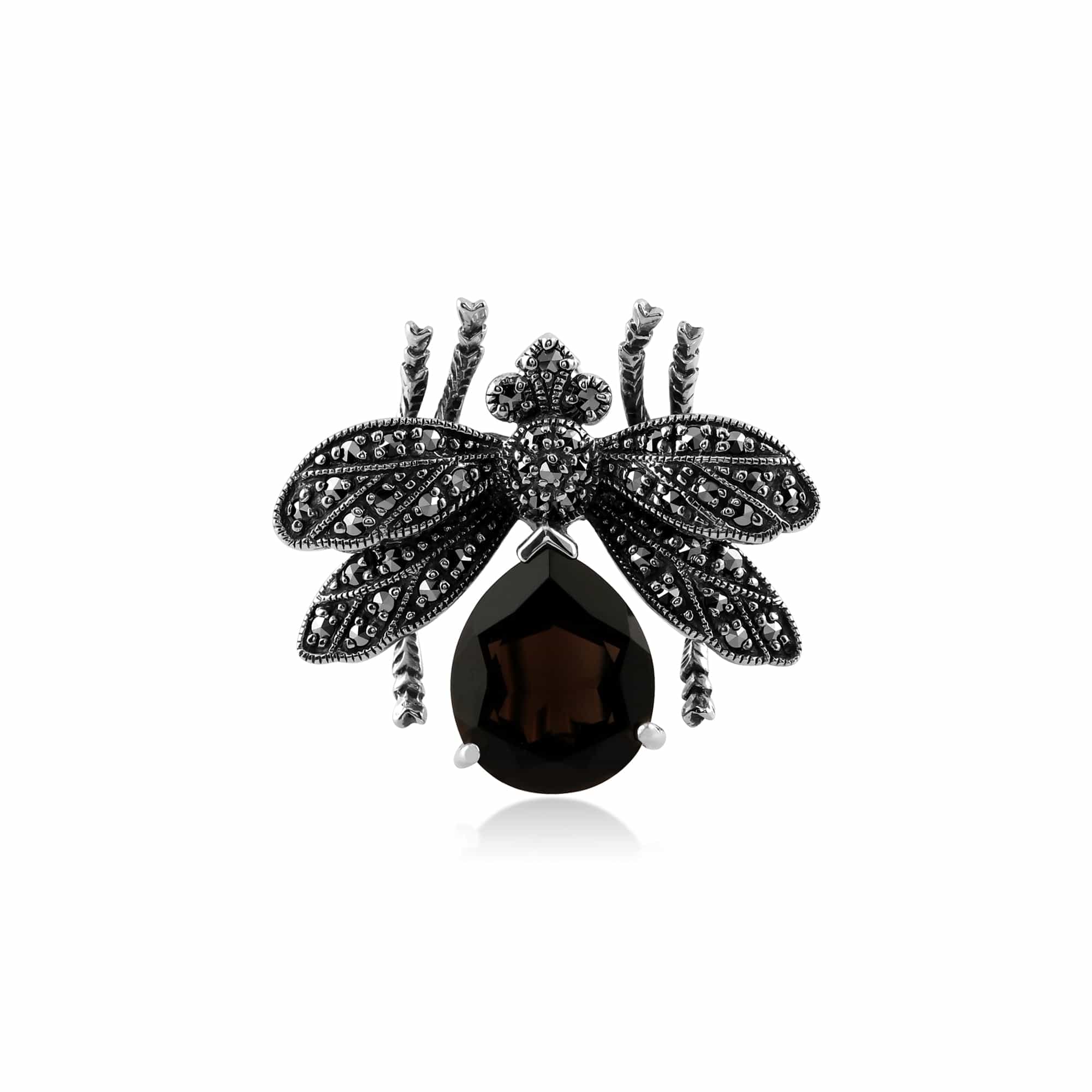 Image of Marcasite & Smokey Quartz Bumble Bee Brooch in 925 Sterling Silver