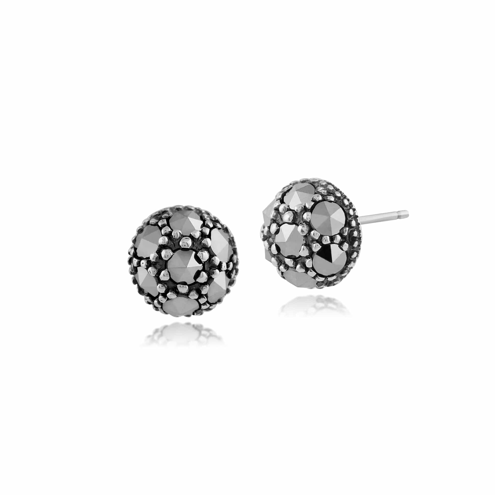 Photos - Earrings Classic Round Marcasite Stud  in 925 Sterling Silver