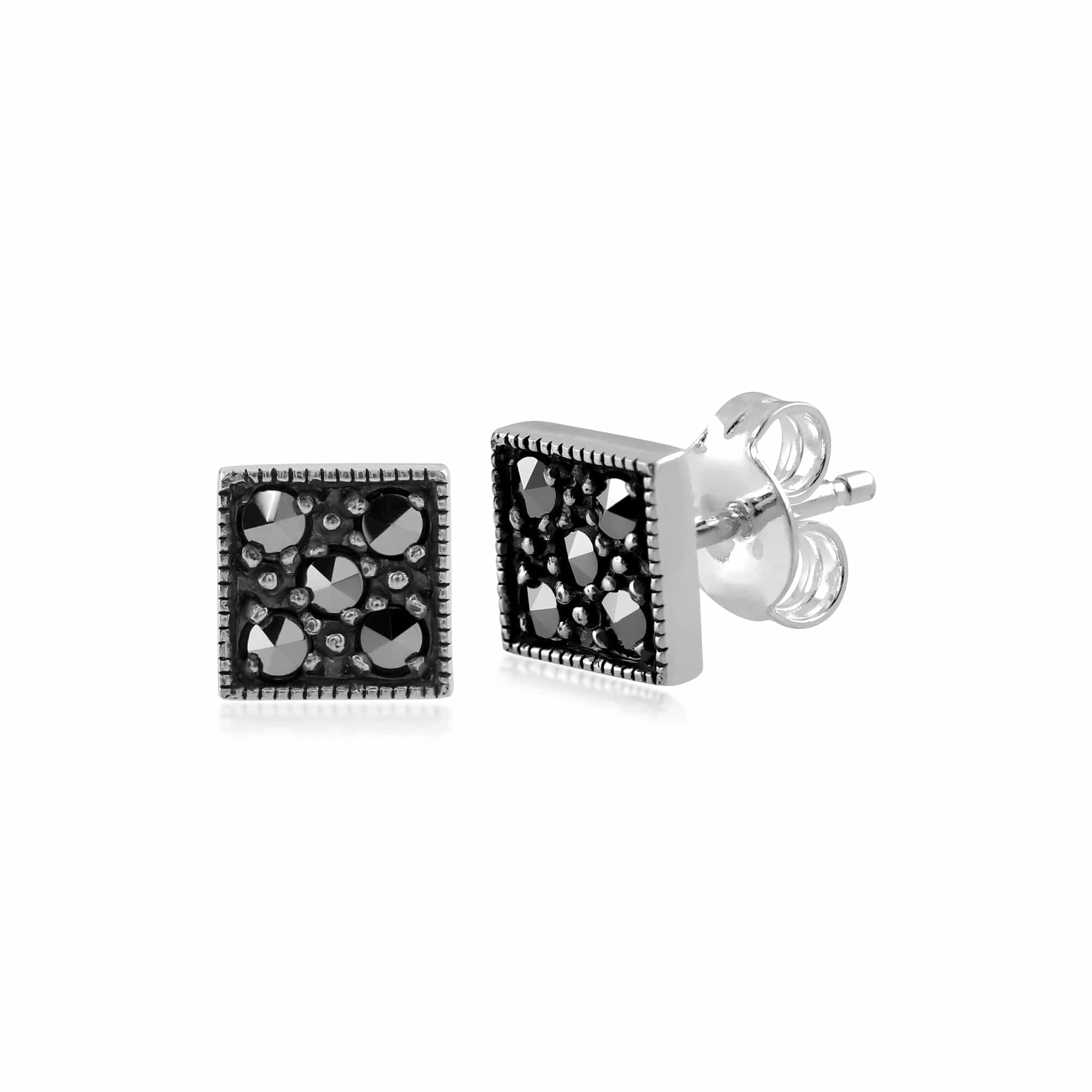 Photos - Earrings Art Deco Style Round Marcasite Stud  in 925 Sterling Silver