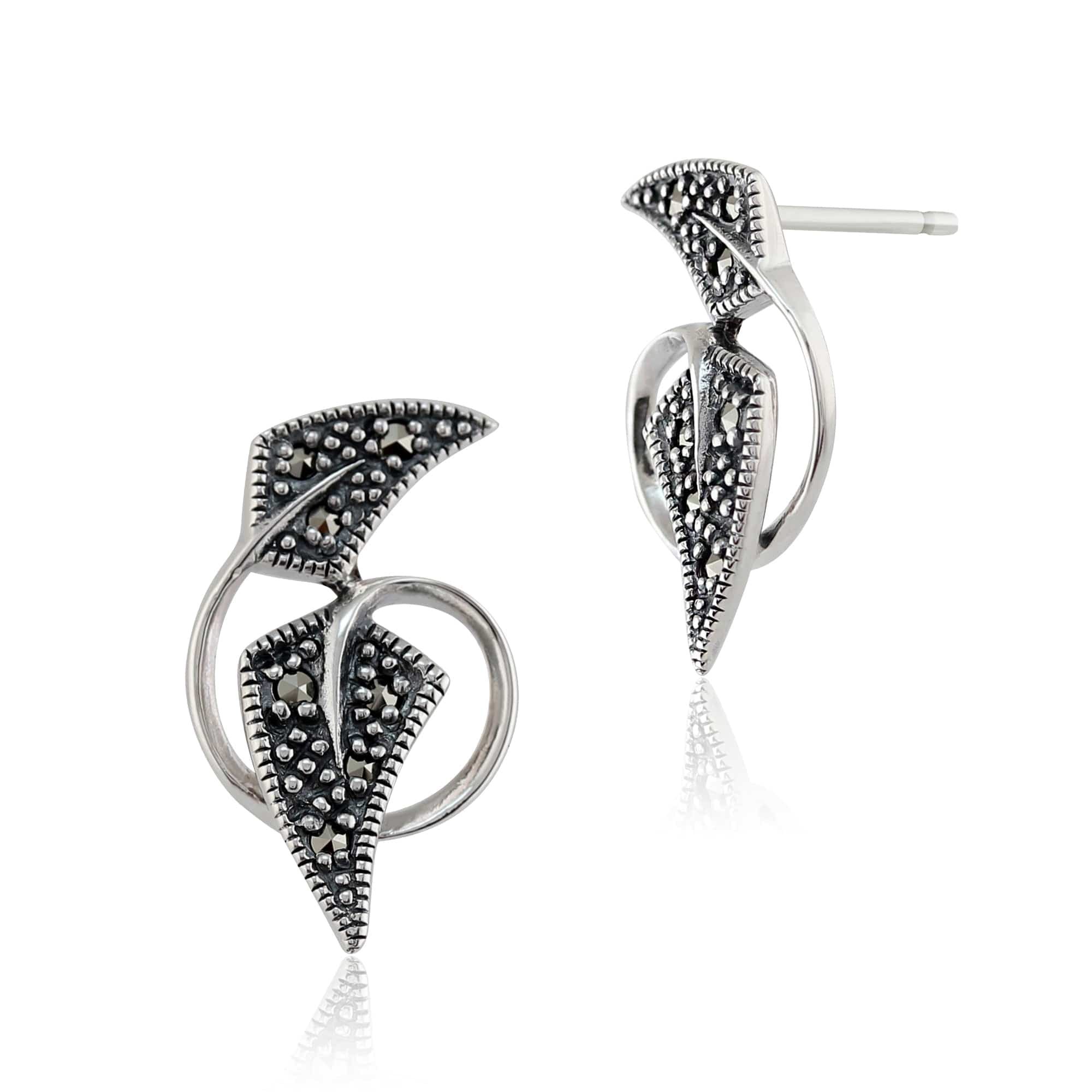 Product photograph of Art Nouveau Style Round Marcasite Stud Earrings In 925 Sterling Silver from Gemondo Jewellery