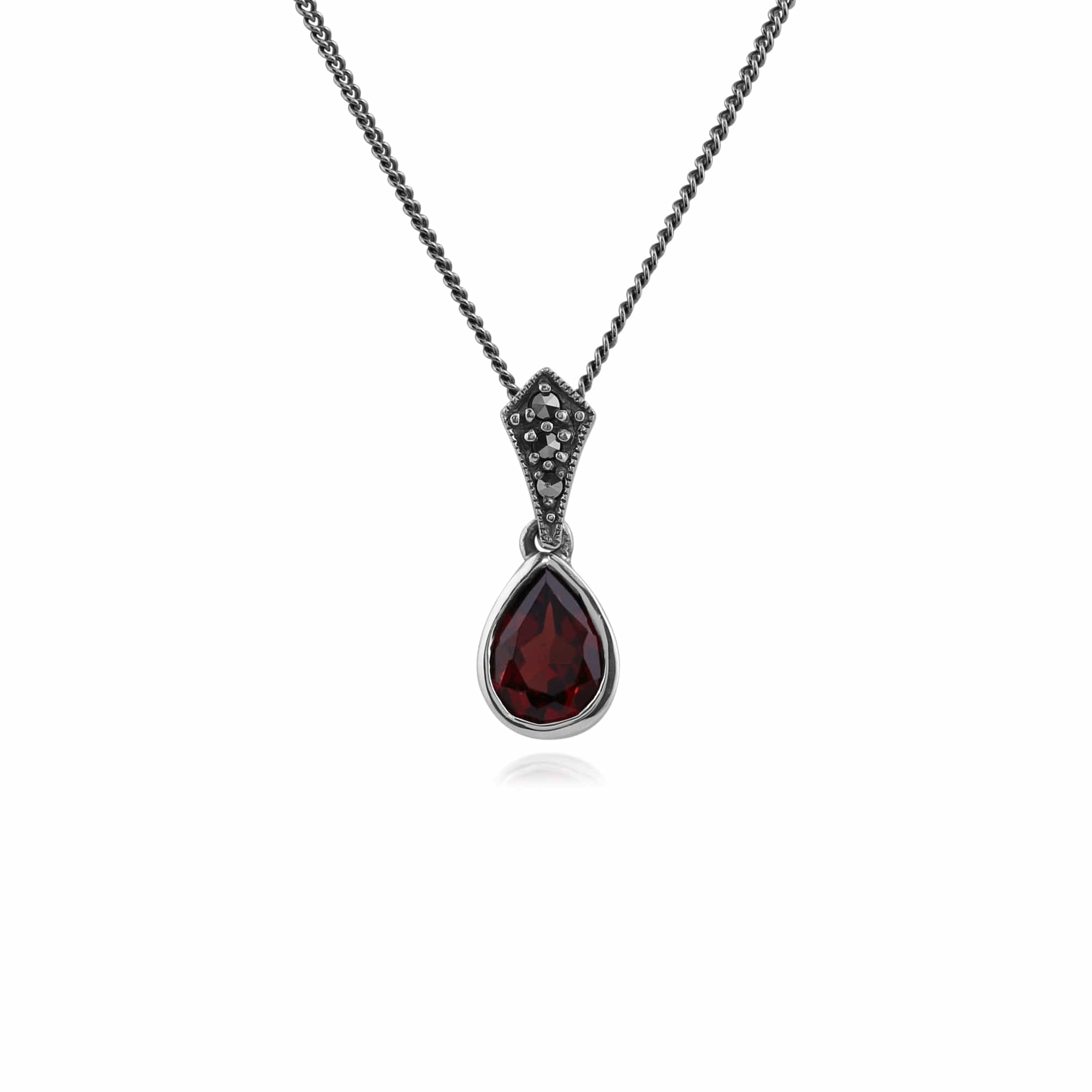 Product photograph of Art Deco Style Oval Pear Garnet Marcasite Pendant In 925 Sterling Silver from Gemondo Jewellery