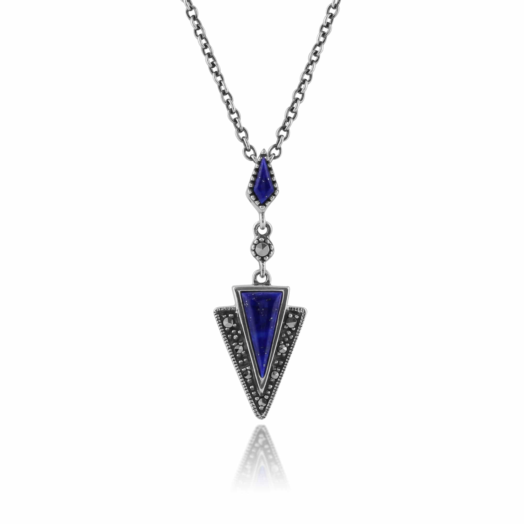 Product photograph of Art Deco Style Lapis Lazuli Marcasite Pendant In 925 Sterling Silver from Gemondo Jewellery