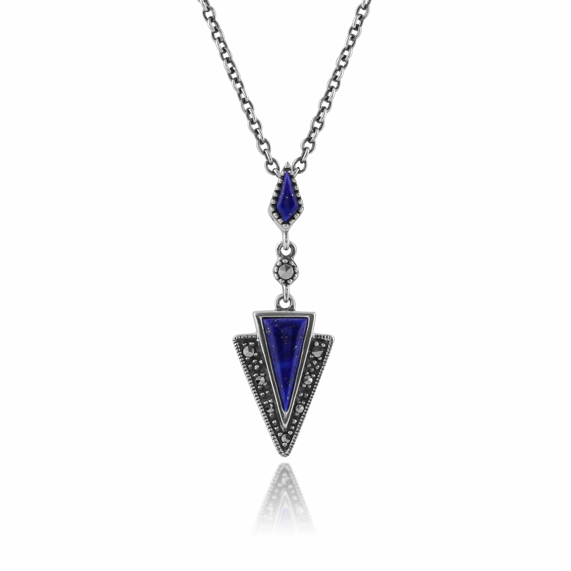 Image of Art Deco Style Lapis Lazuli & Marcasite Pendant in 925 Sterling Silver