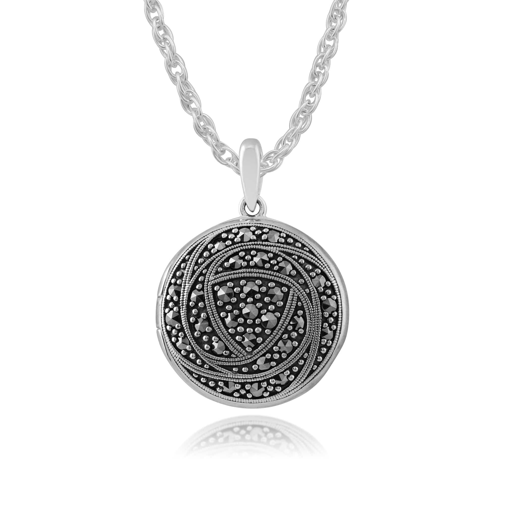 Product photograph of Rennie Mackintosh Round Marcasite Rose Locket Pendant In 925 Sterling Silver from Gemondo Jewellery