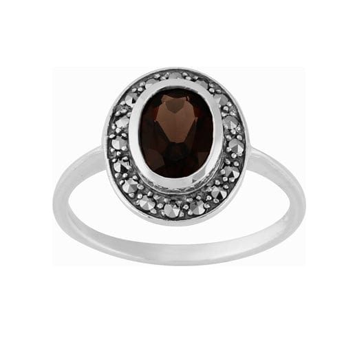 Product photograph of Art Deco Style Smokey Quartz Marcasite Ring In 925 Sterling Silver from Gemondo Jewellery