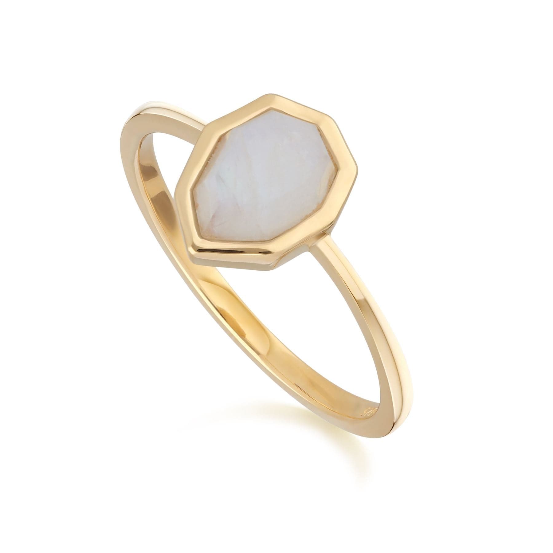 Product photograph of Irregular B Gem Rainbow Moonstone Ring In Gold Plated Silver from Gemondo Jewellery