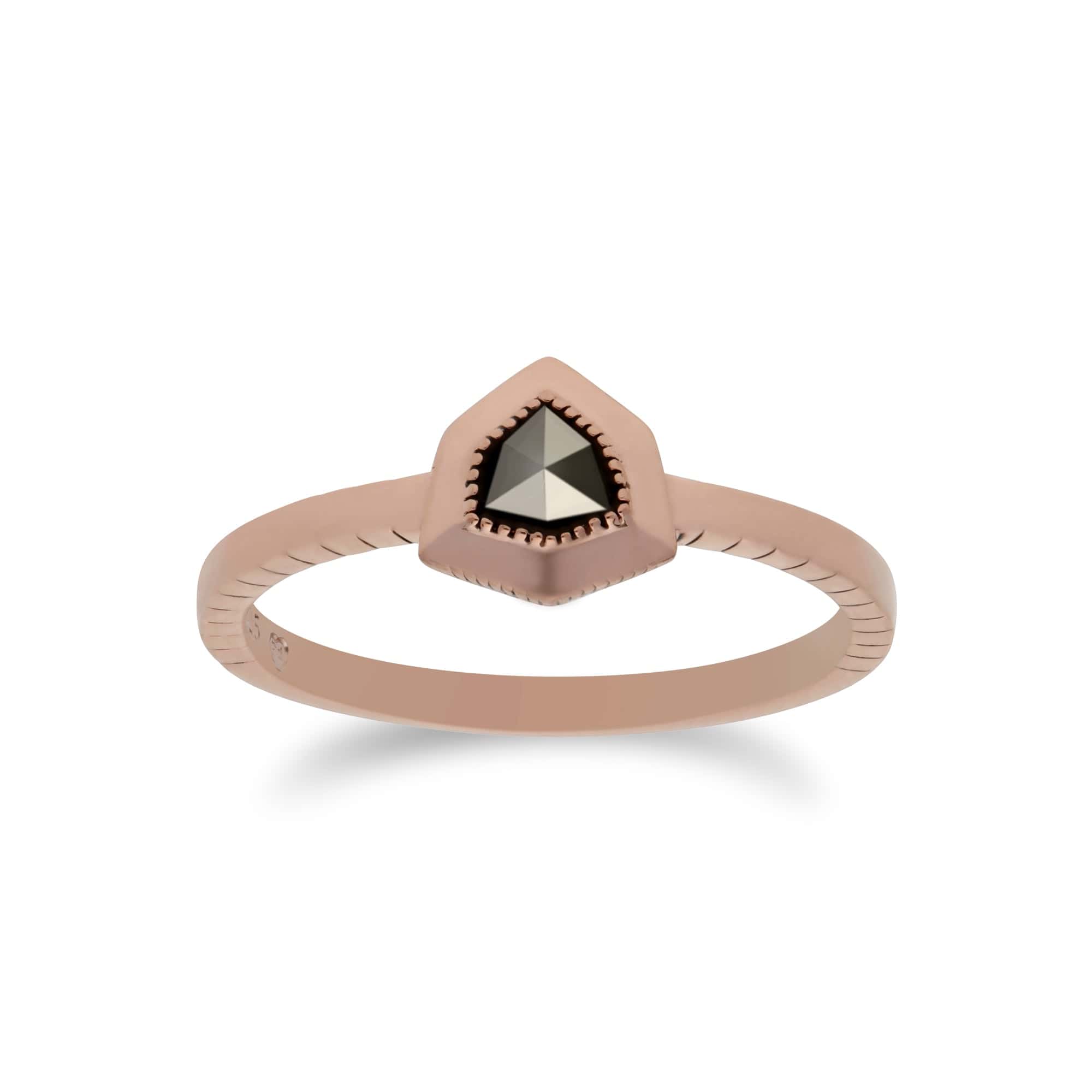 Product photograph of Rose Gold Plated Silver Marcasite Shield Design Ring from Gemondo Jewellery