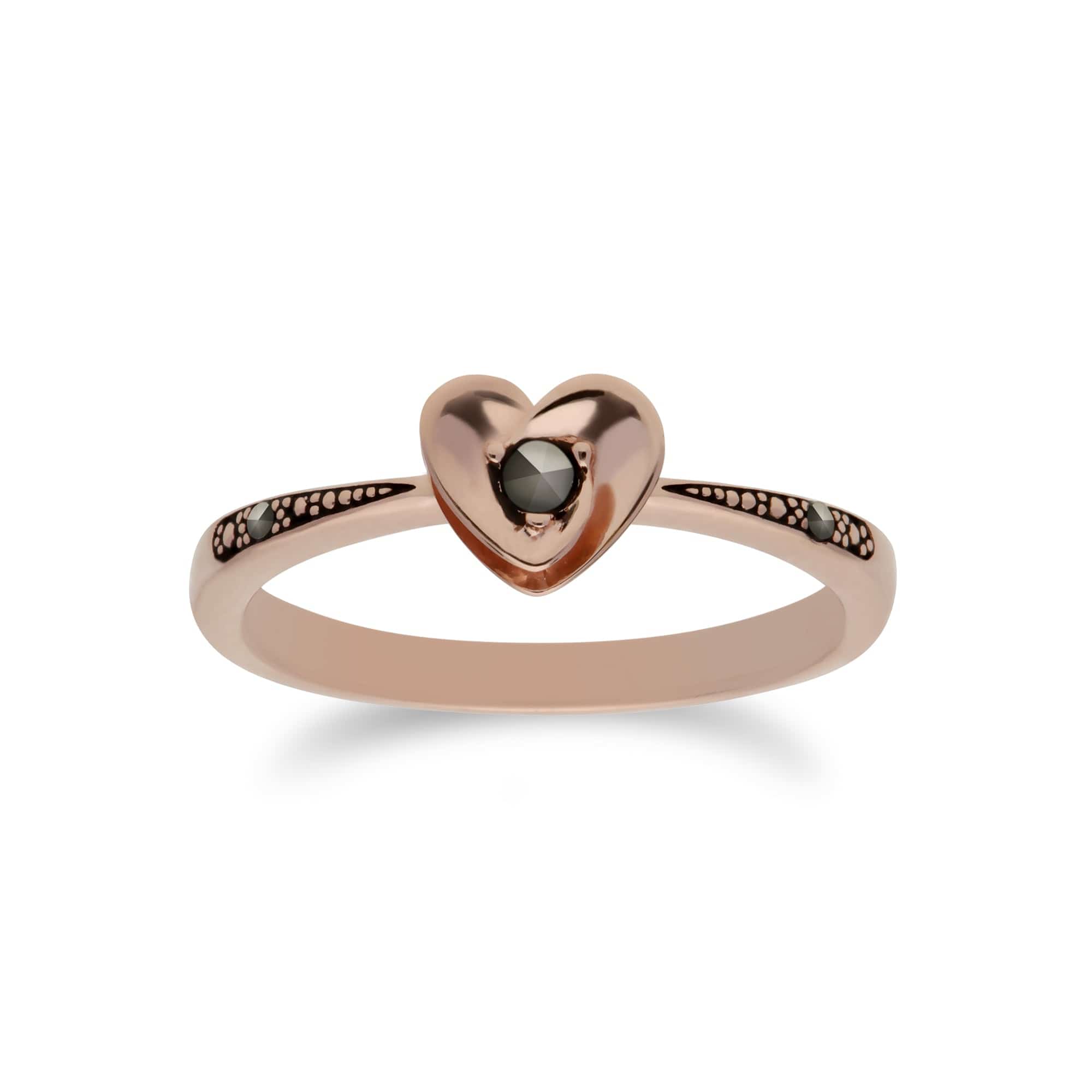 Product photograph of Rose Gold Plated Round Marcasite Heart Design Ring In 925 Sterling Silver from Gemondo Jewellery