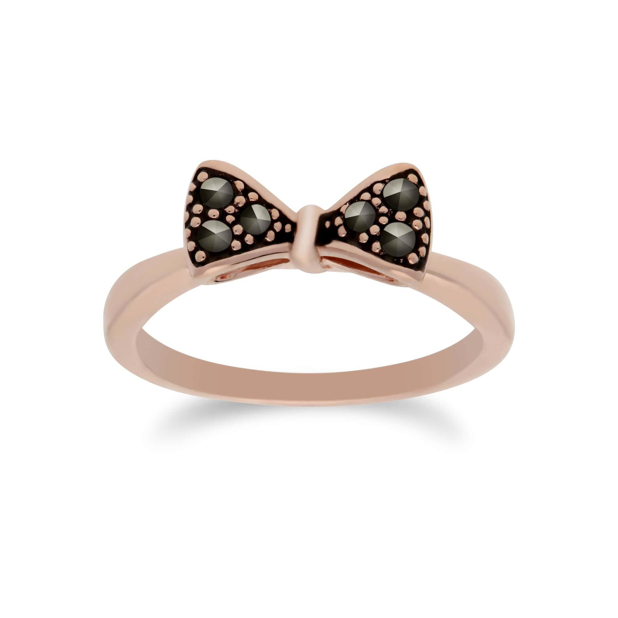 Product photograph of Rose Gold Plated Round Marcasite Bow Design Ring In 925 Sterling Silver from Gemondo Jewellery