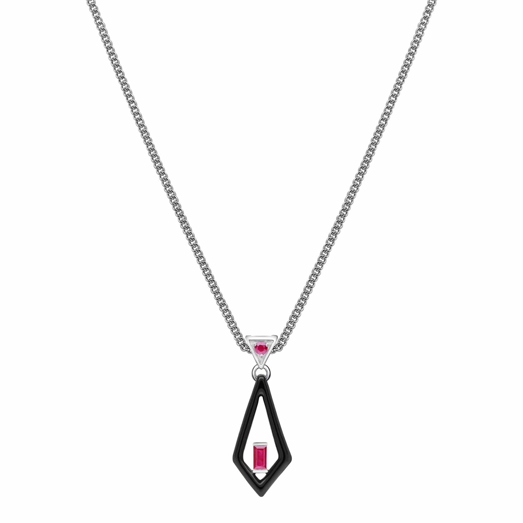 Product photograph of Grand Deco Enamel Ruby Pendant In 9ct White Gold from Gemondo Jewellery