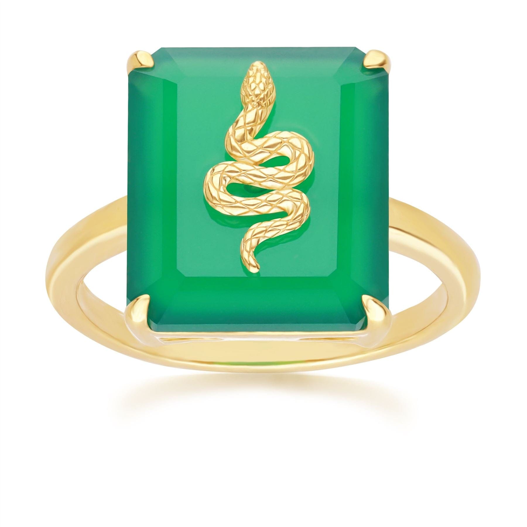 Product photograph of Grand Deco Green Chalcedony Snake Ring In Gold Plated Sterling Silver from Gemondo Jewellery
