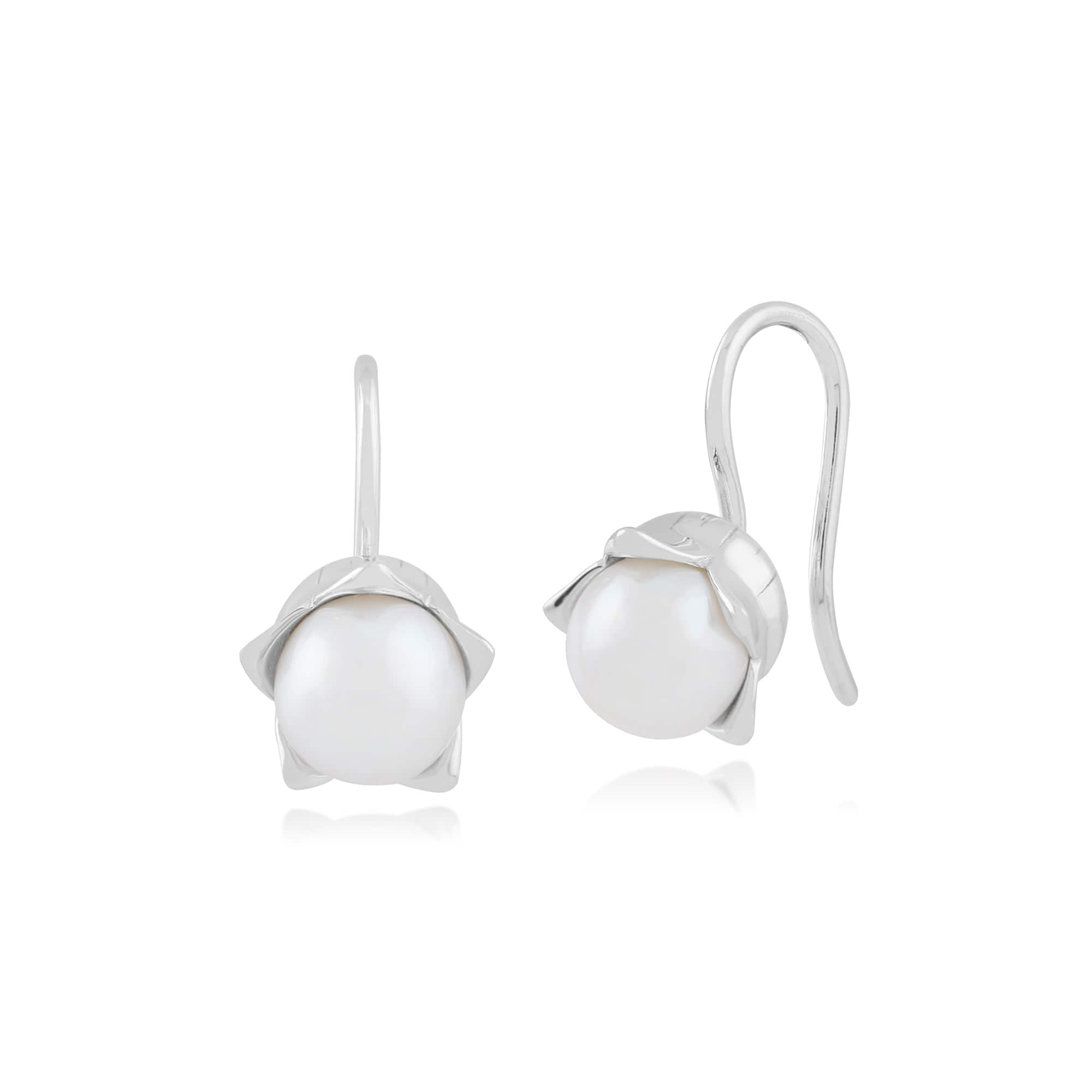 Photos - Earrings Floral Pearl Lily Drop  in 925 Sterling Silver