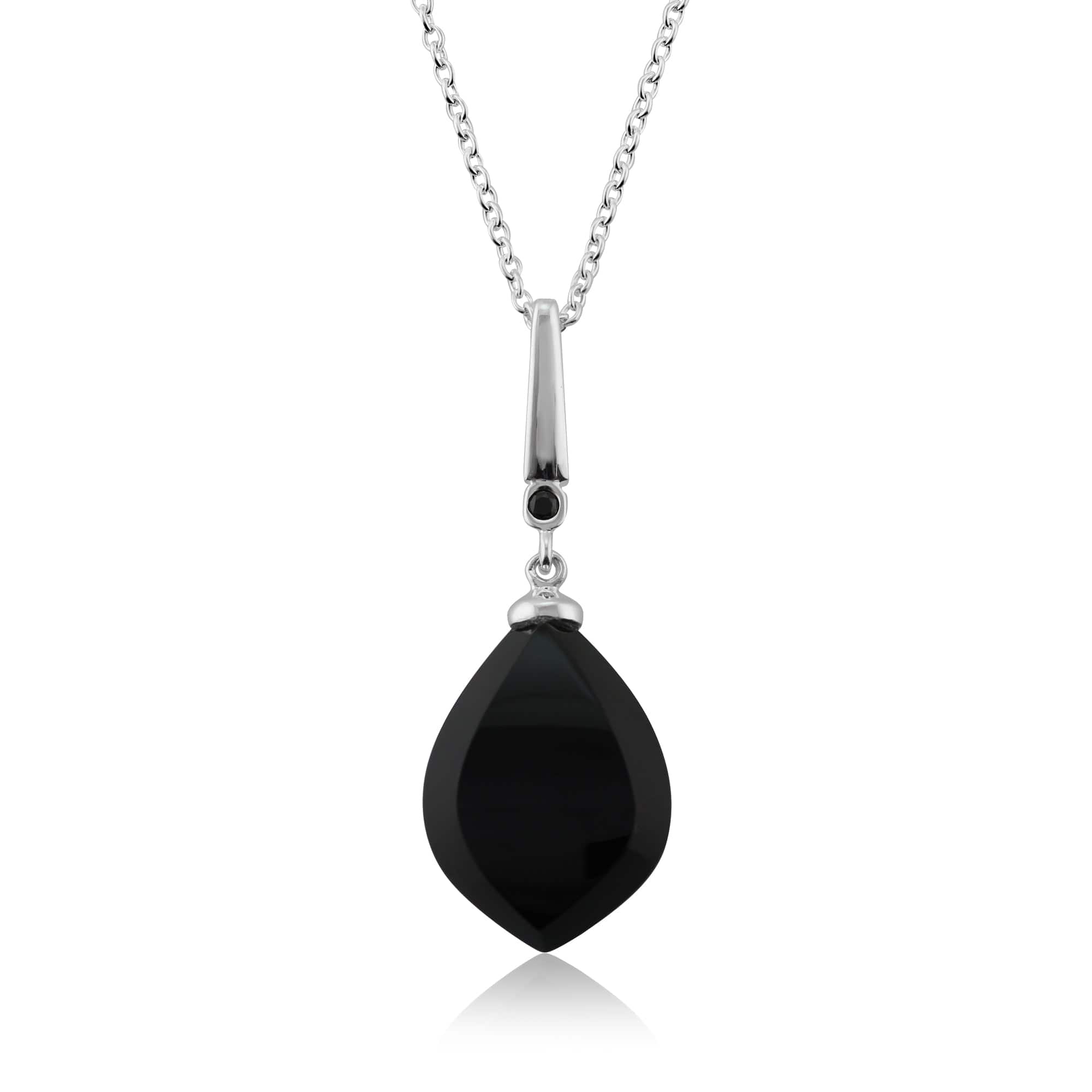 Image of Art Deco Style Black Onyx Cabochon & Black Spinel Pendant in Sterling Silver