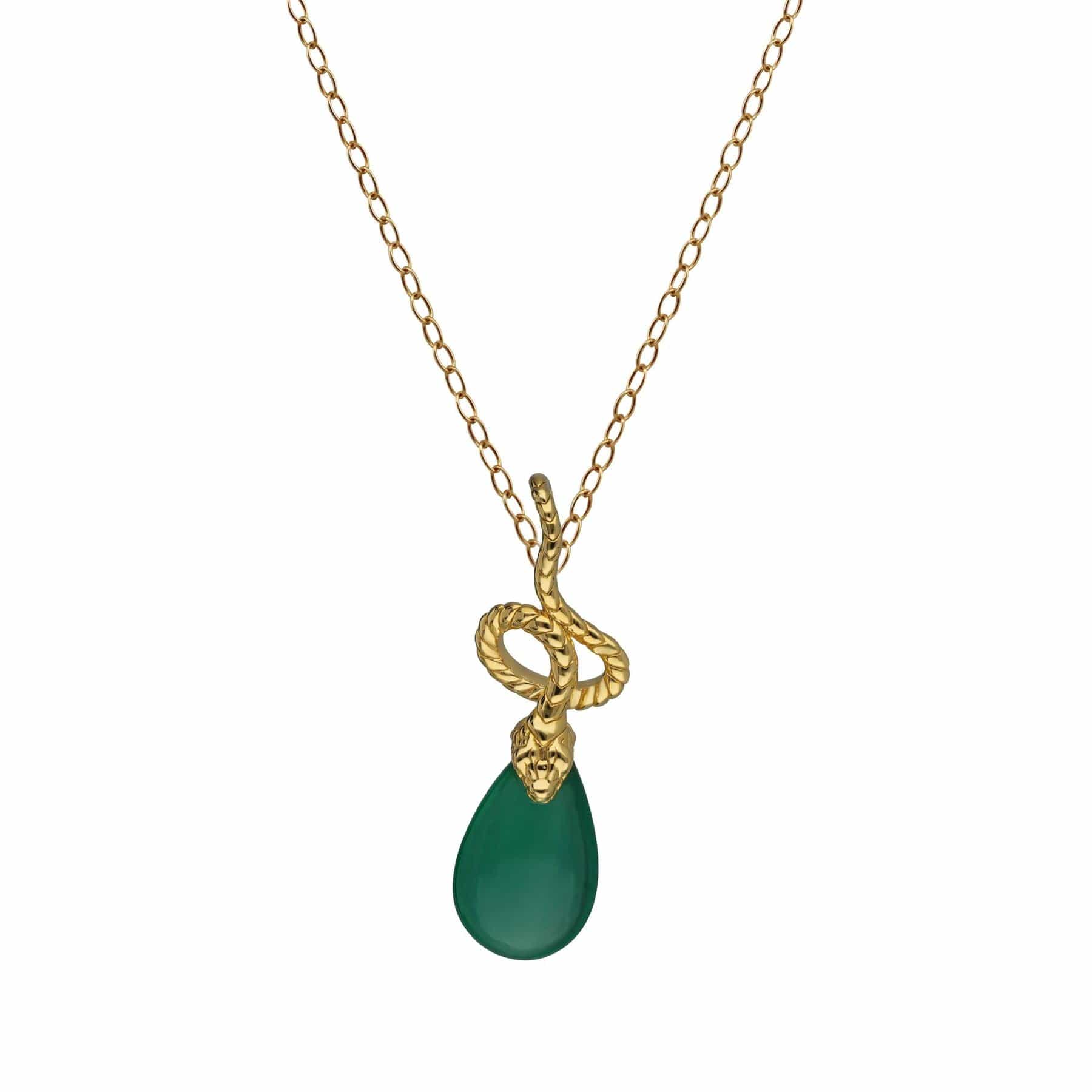 Product photograph of Ecfew Dyed Green Chalcedony Winding Snake Pendant In Gold Plated Sterling Silver from Gemondo Jewellery