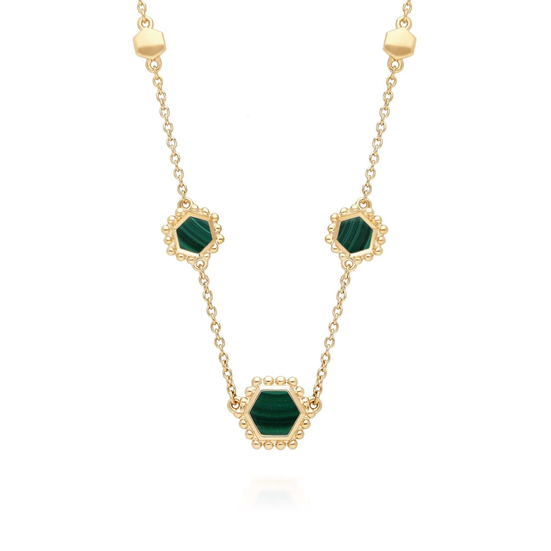 Image of Malachite Flat Slice Hex Chain Necklace in Gold Plated Sterling Silver
