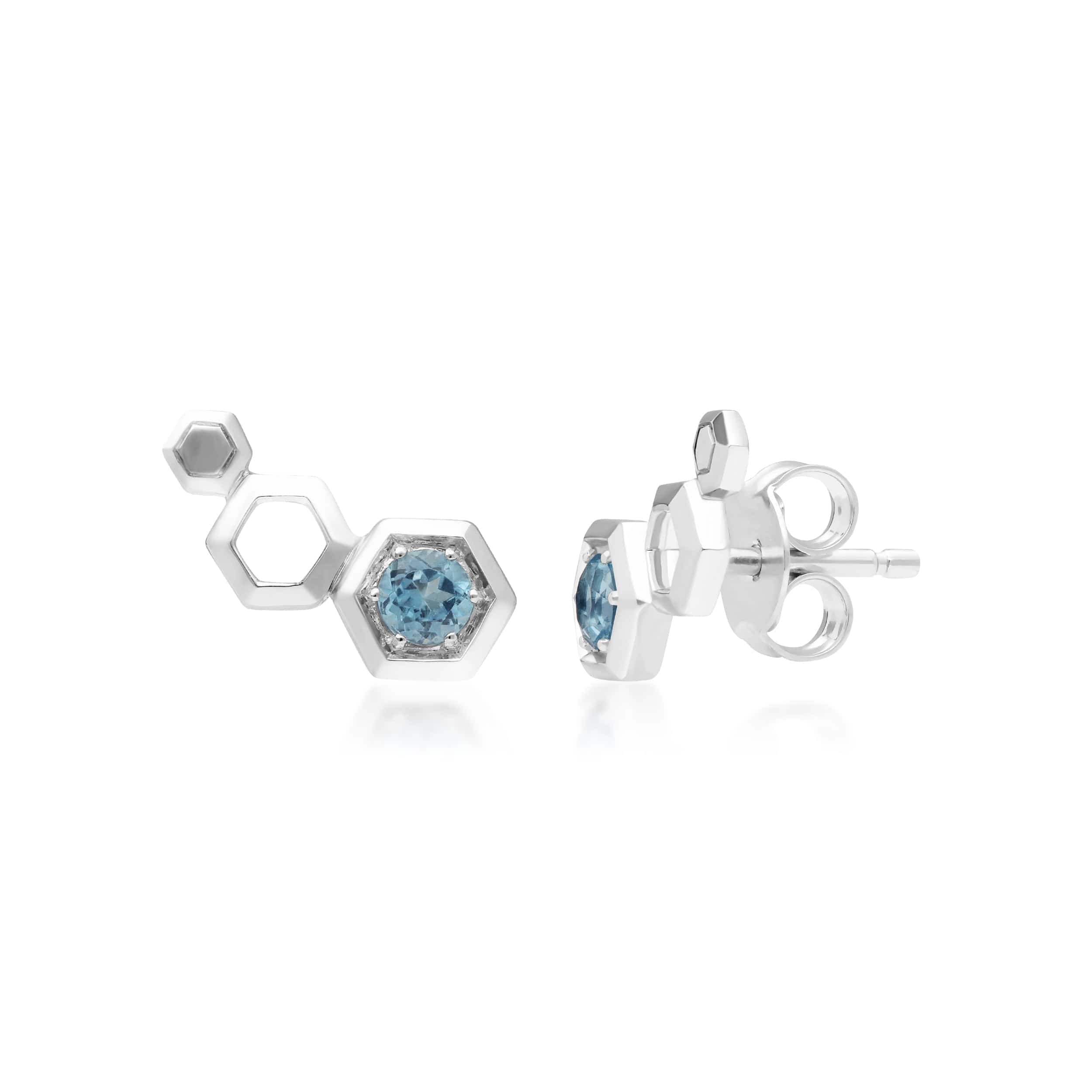 Product photograph of Honeycomb Blue Topaz Ear Climber Studs In 925 Sterling Silver from Gemondo Jewellery