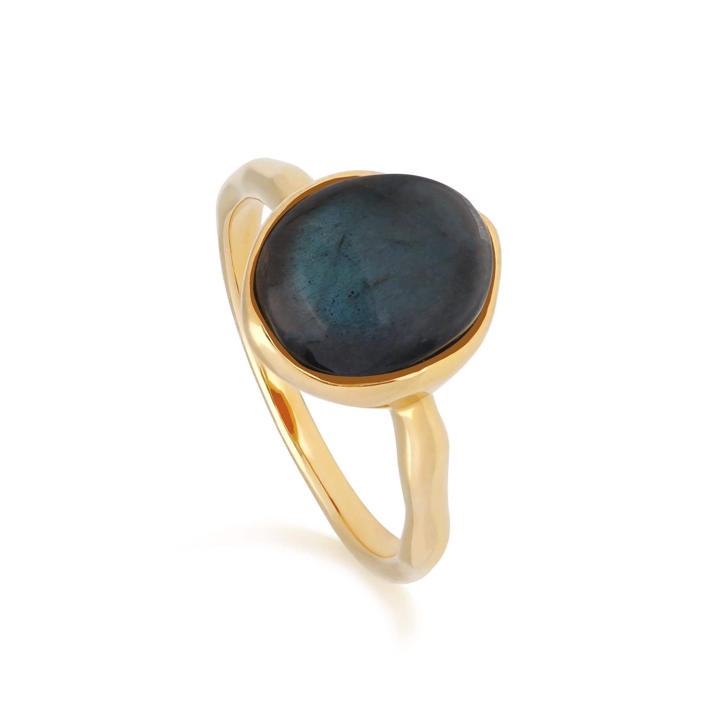 Product photograph of Irregular B Gem Labradorite Ring In Yellow Gold Plated Sterling Silver from Gemondo Jewellery