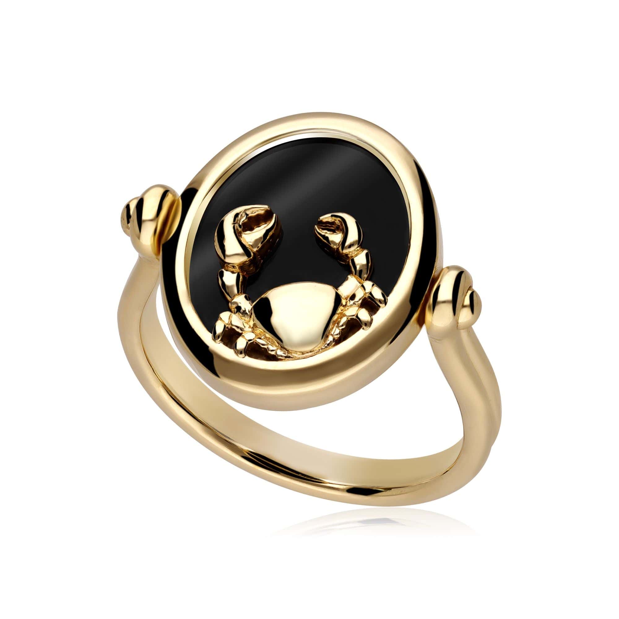 Product photograph of Zodiac Black Onyx Cancer Flip Ring In 18ct Gold Plated Silver from Gemondo Jewellery