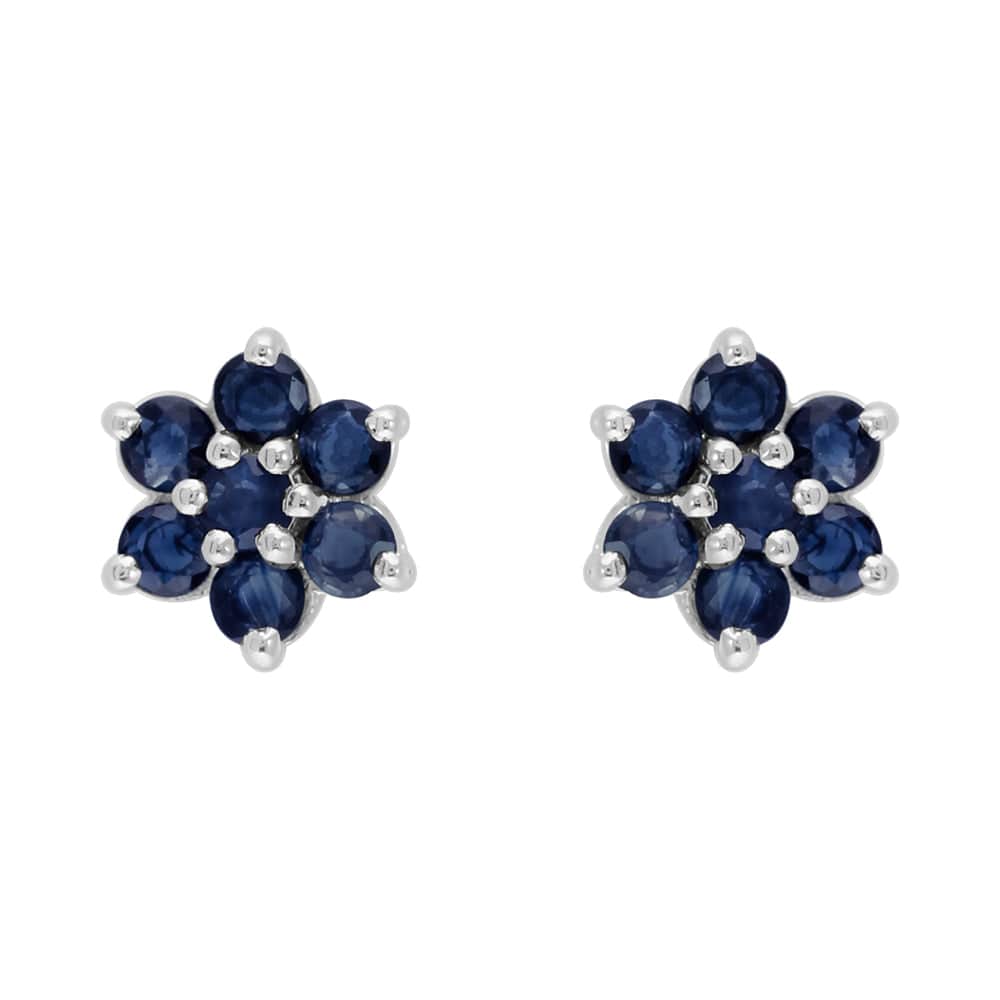 Product photograph of Floral Round Sapphire Cluster Stud Earrings In 925 Sterling Silver from Gemondo Jewellery