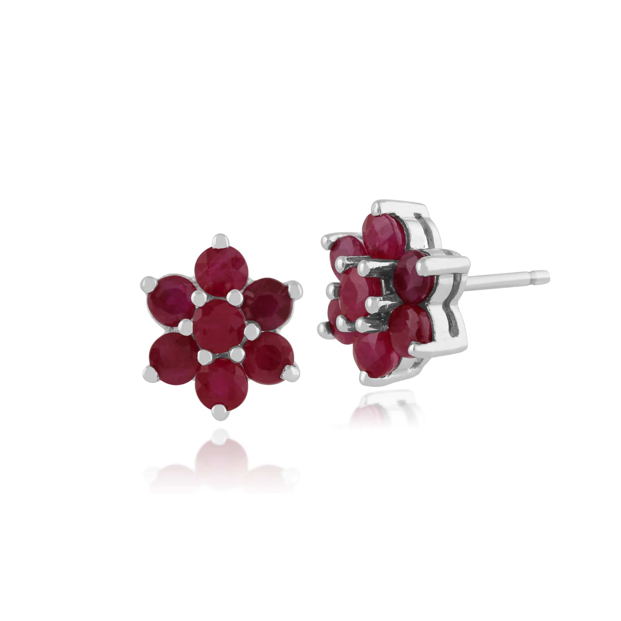 Product photograph of Floral Round Ruby Cluster Stud Earrings In 925 Sterling Silver from Gemondo Jewellery