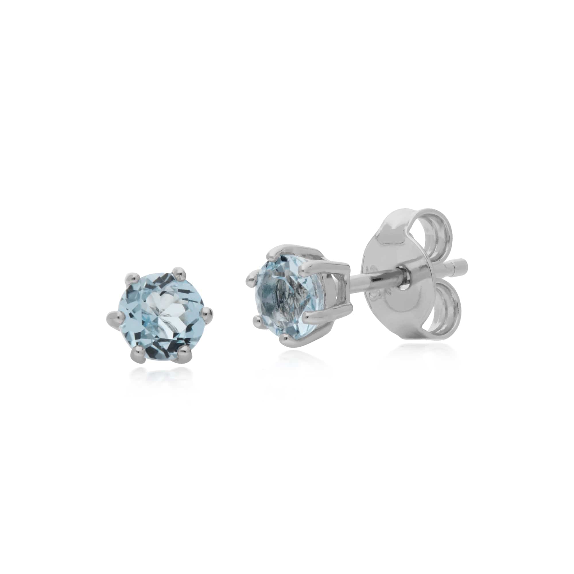 Product photograph of Classic Round Blue Topaz Claw Set Stud Earrings In Sterling Silver from Gemondo Jewellery