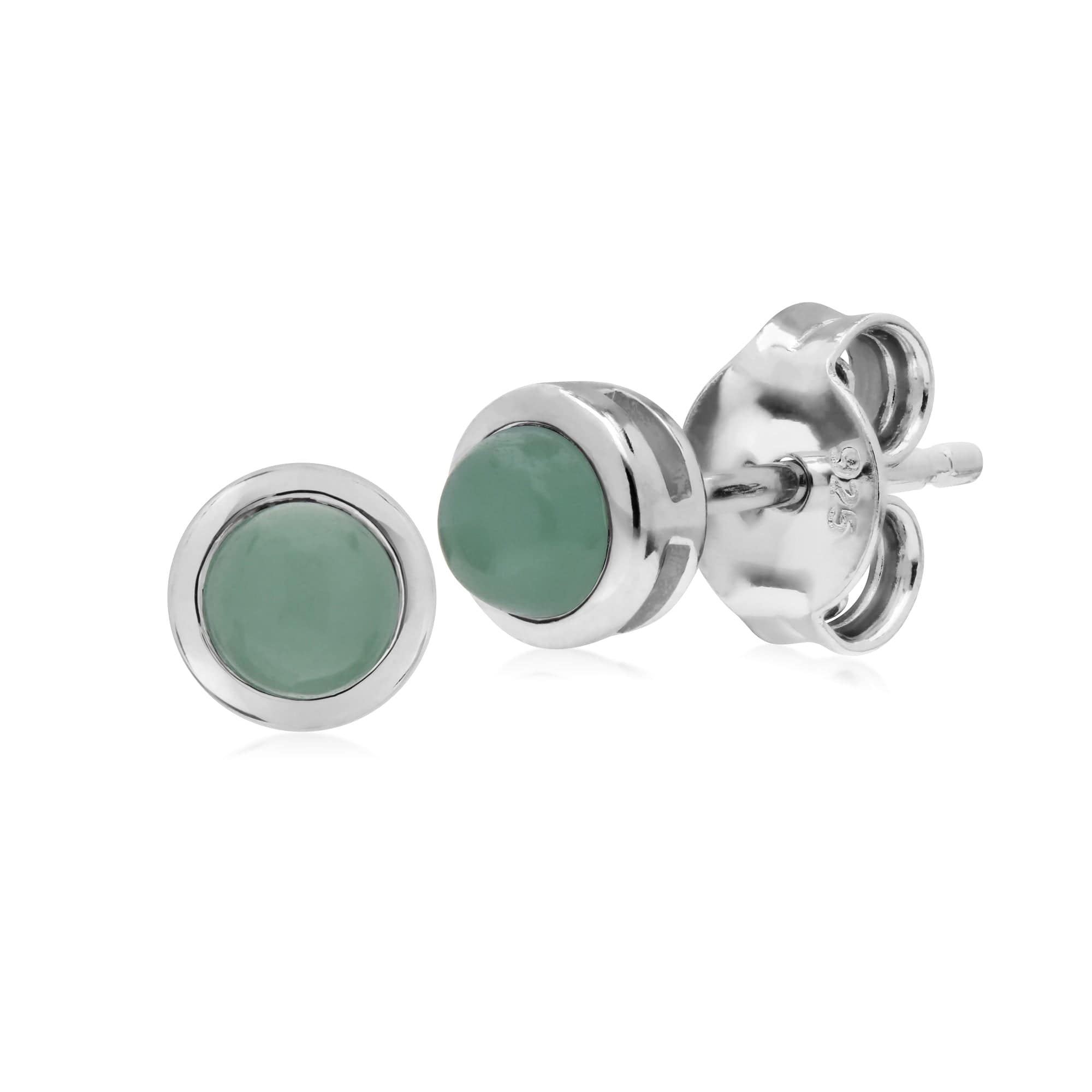 Product photograph of Classic Round Jade Bezel Stud Earrings In 925 Sterling Silver from Gemondo Jewellery