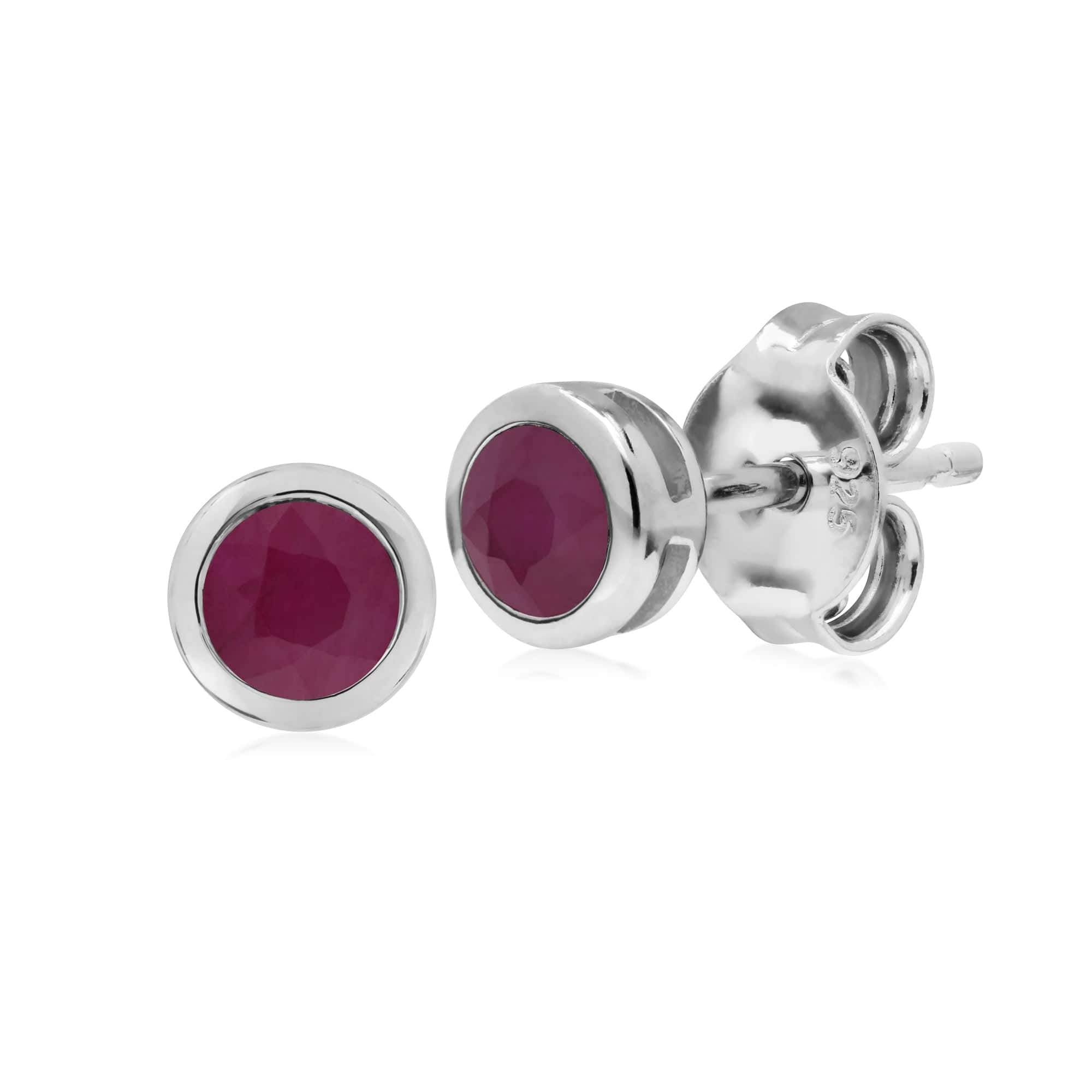 Product photograph of Classic Round Ruby Bezel Stud Earrings In Sterling Silver from Gemondo Jewellery