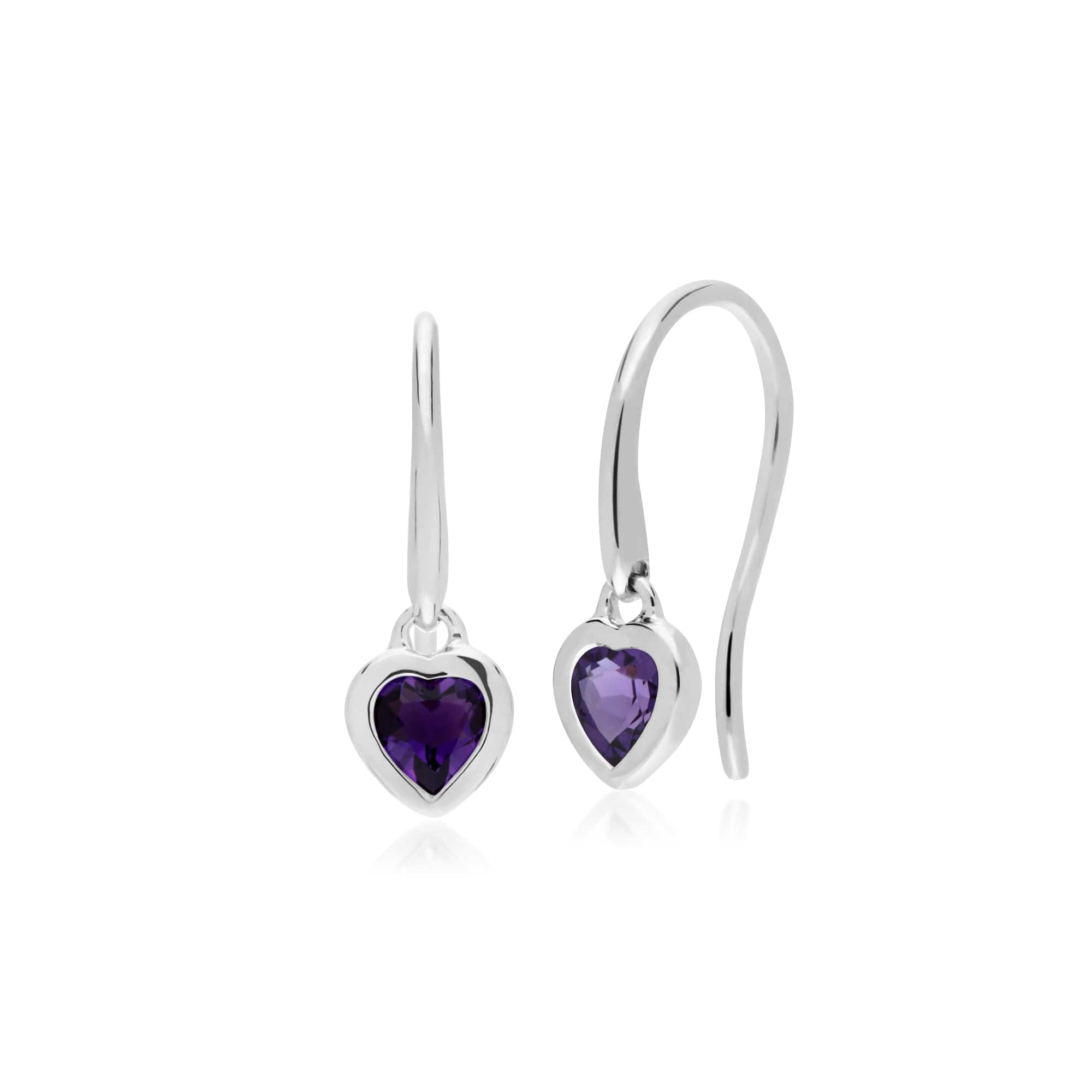 Product photograph of Essential Heart Shaped Amethyst Drop Earrings In 925 Sterling Silver from Gemondo Jewellery