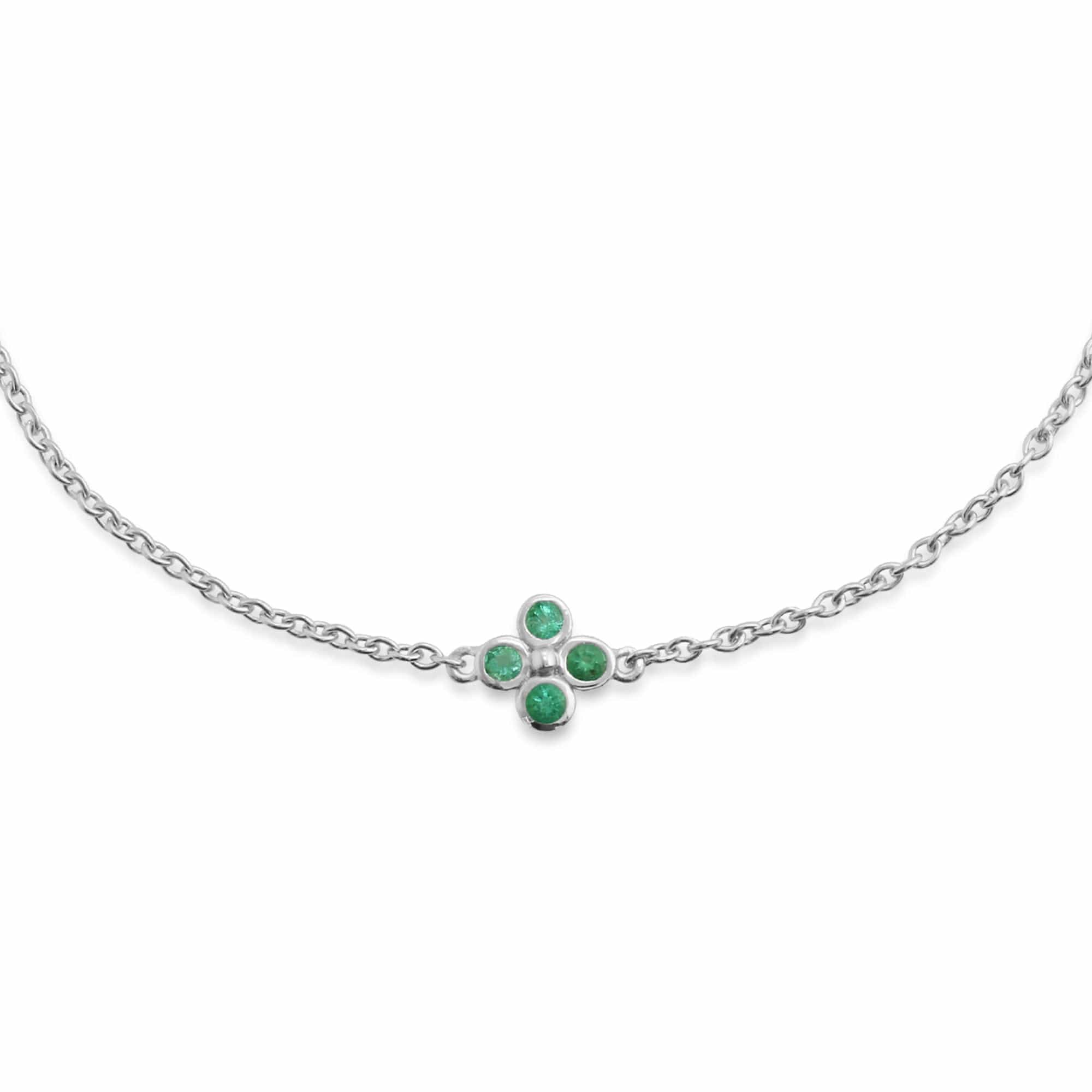 Product photograph of Floral Round Emerald Bezel Set Clover Bracelet In Sterling Silver from Gemondo Jewellery