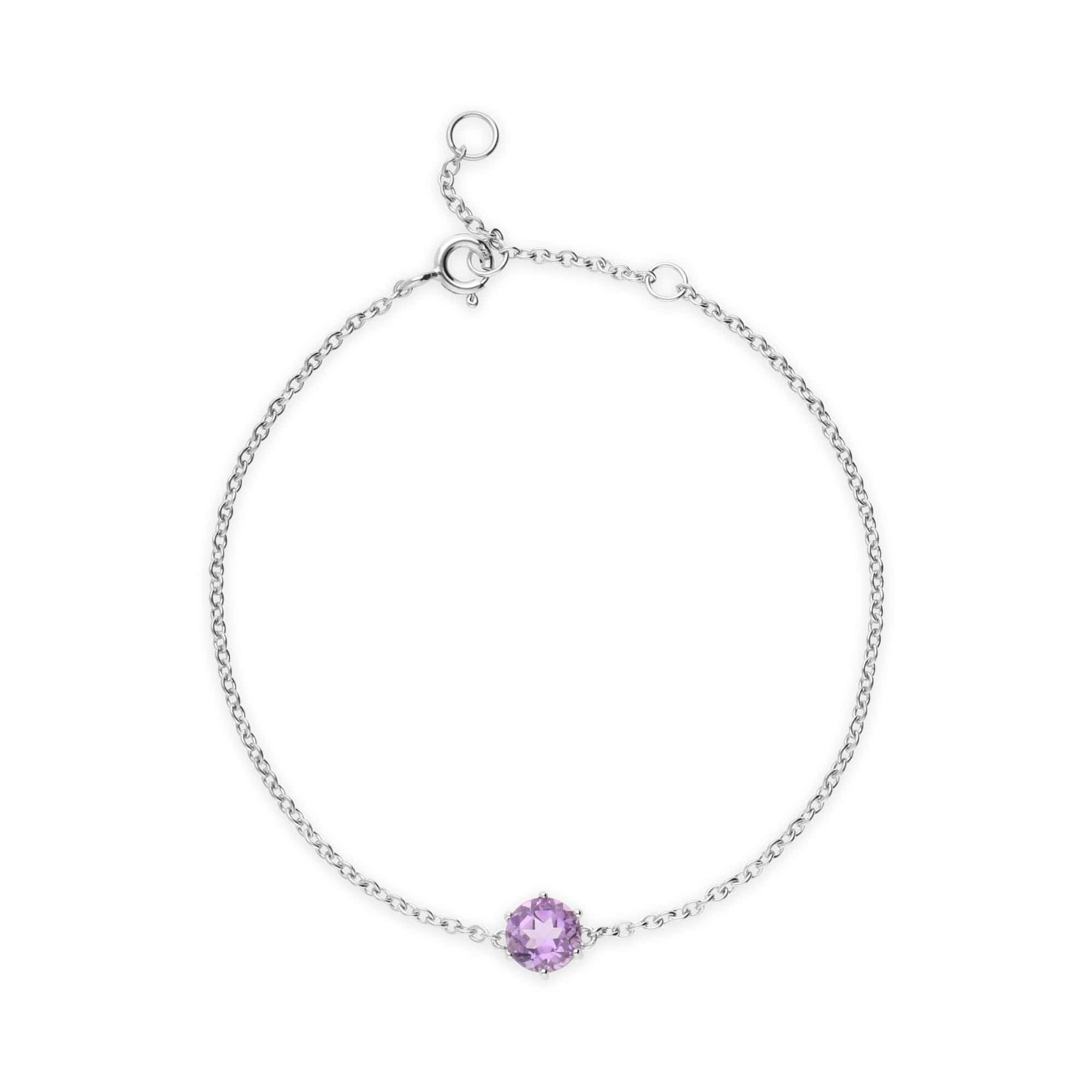 Product photograph of Classic Round Amethyst 6 Claw Set Single Stone Bracelet In 925 Sterling Silver from Gemondo Jewellery