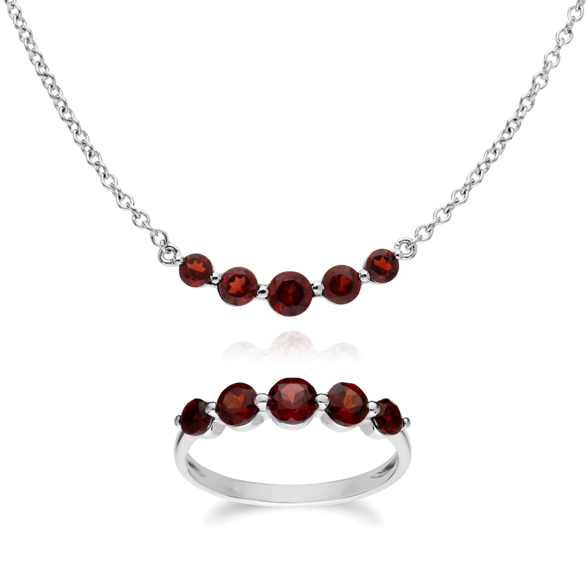 Product photograph of Classic Round Garnet Five Stone Gradient Ring Necklace Set In 925 Sterling Silver from Gemondo Jewellery