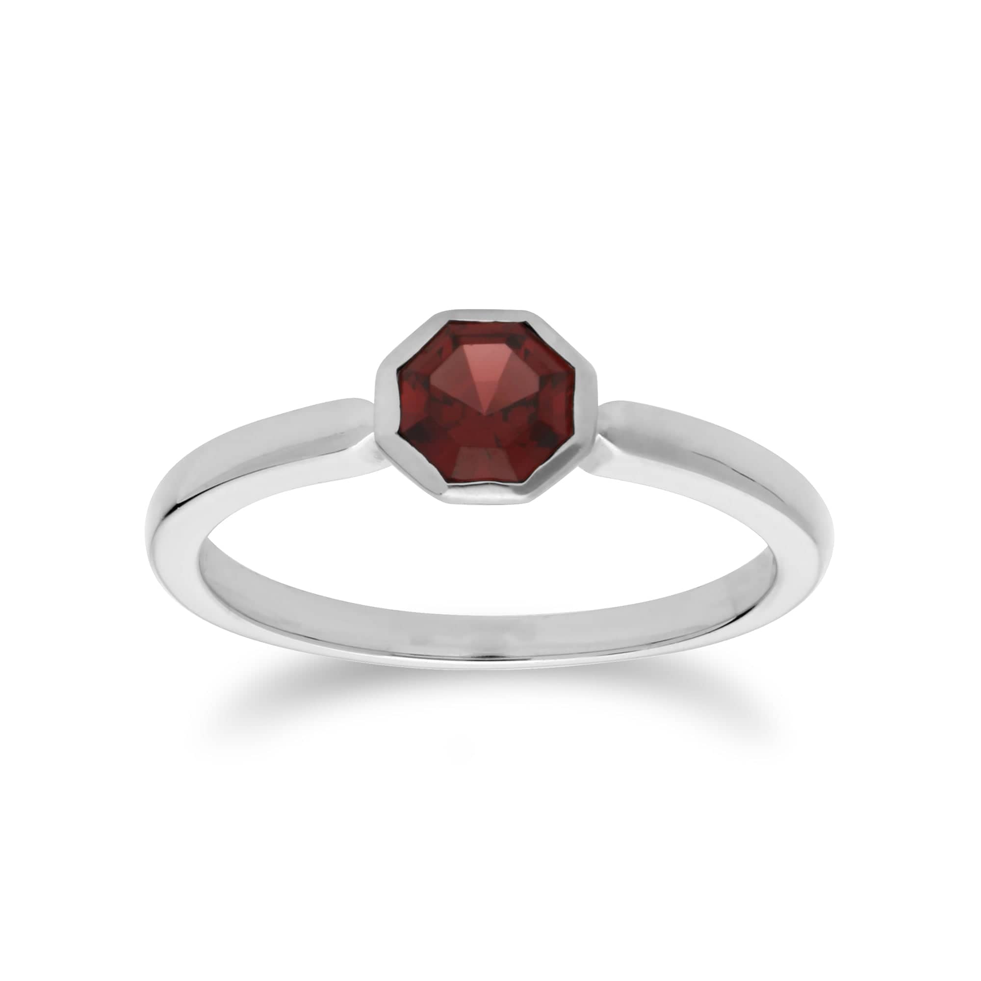 Product photograph of Geometric Hexagon Garnet Ring In Sterling Silver from Gemondo Jewellery