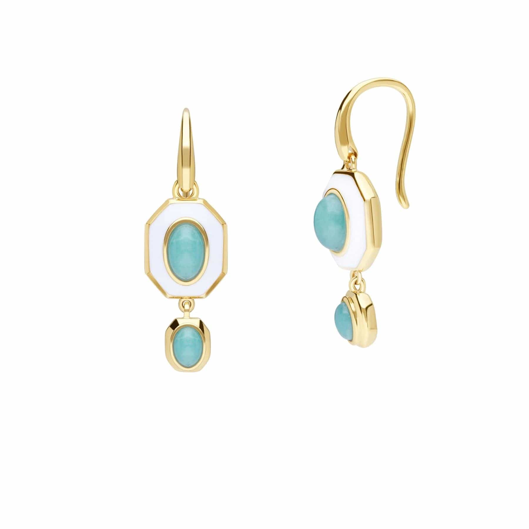 Product photograph of Siberian Waltz White Enamel Amazonite Drop Earrings In Gold Plated Sterling Silver from Gemondo Jewellery