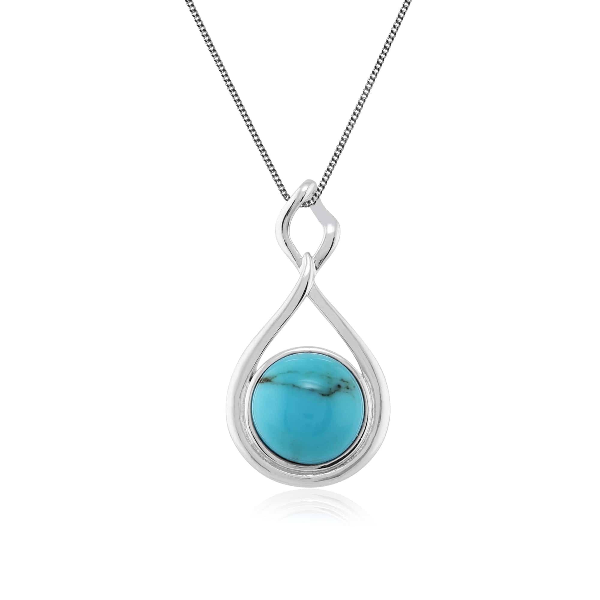 Photos - Pendant / Choker Necklace Modern Round Turquoise Cabochon Pendant in 925 Sterling Silver