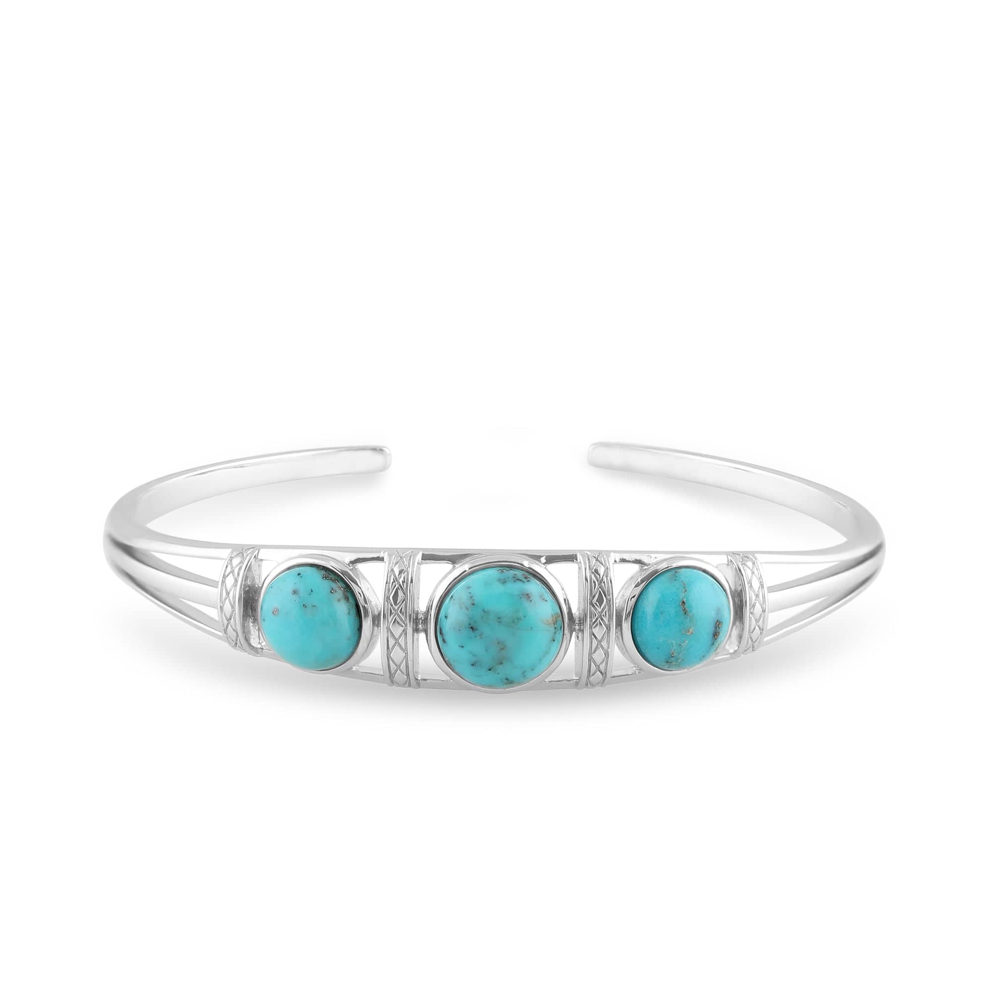 Image of Boho Round Turquoise Cabochon Bangle in 925 Sterling Silver