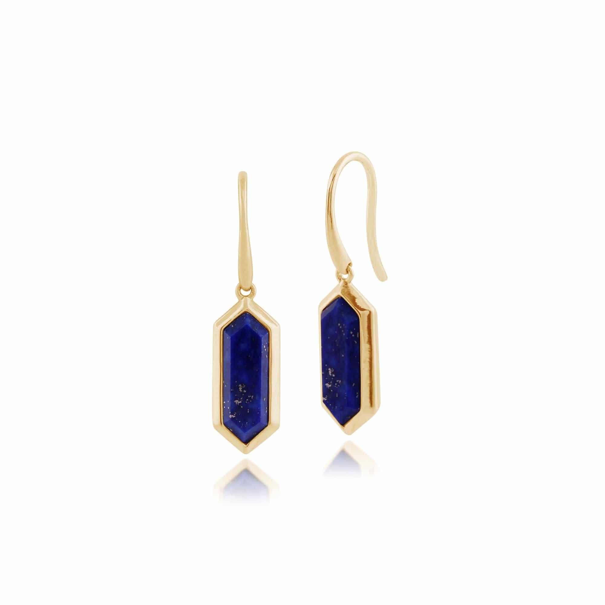 Product photograph of Geometric Hexagon Lapis Lazuli Prism Drop Earrings In Gold Plated Silver from Gemondo Jewellery