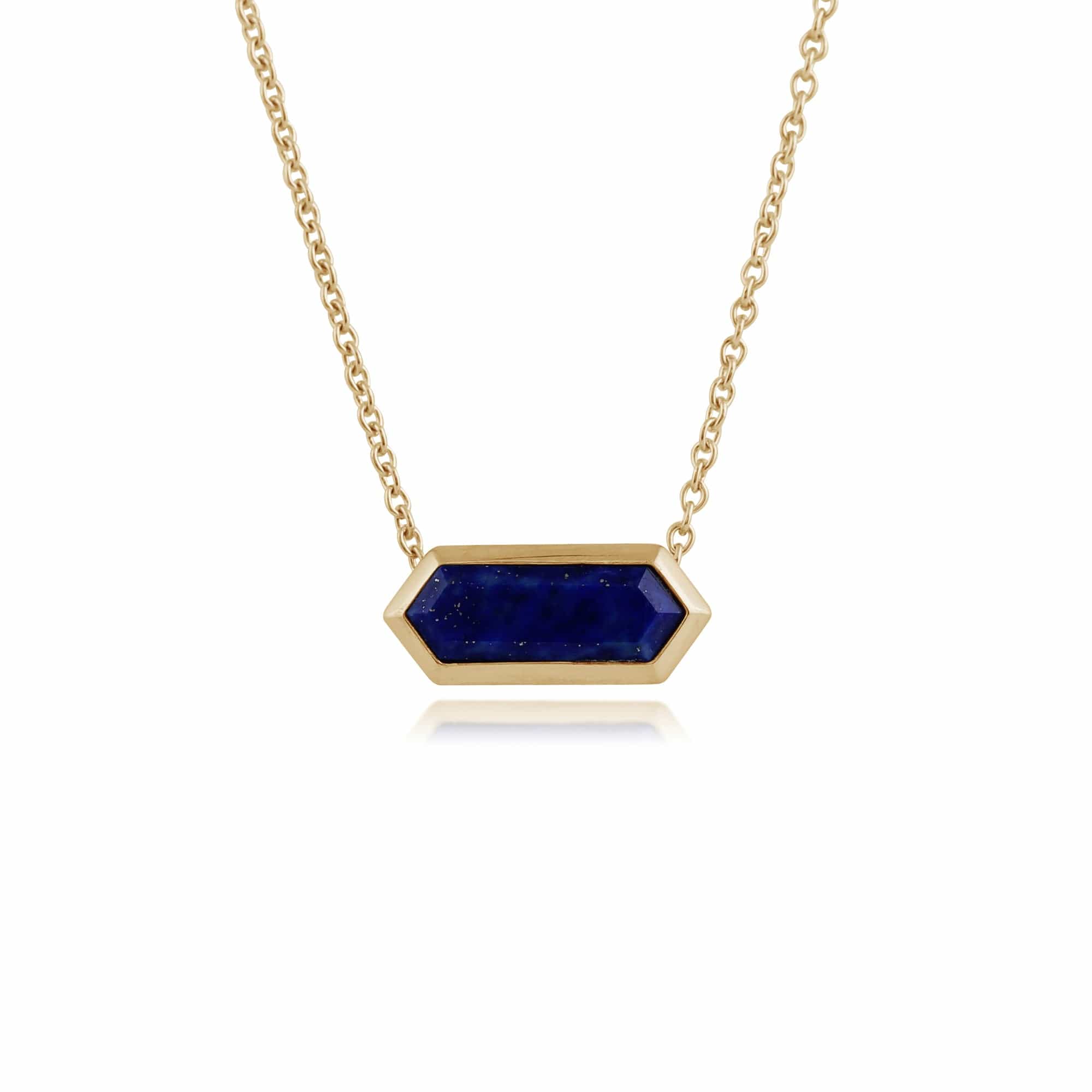 Product photograph of Geometric Hexagon Lapis Lazuli Prism Necklace In Gold Plated Silver from Gemondo Jewellery