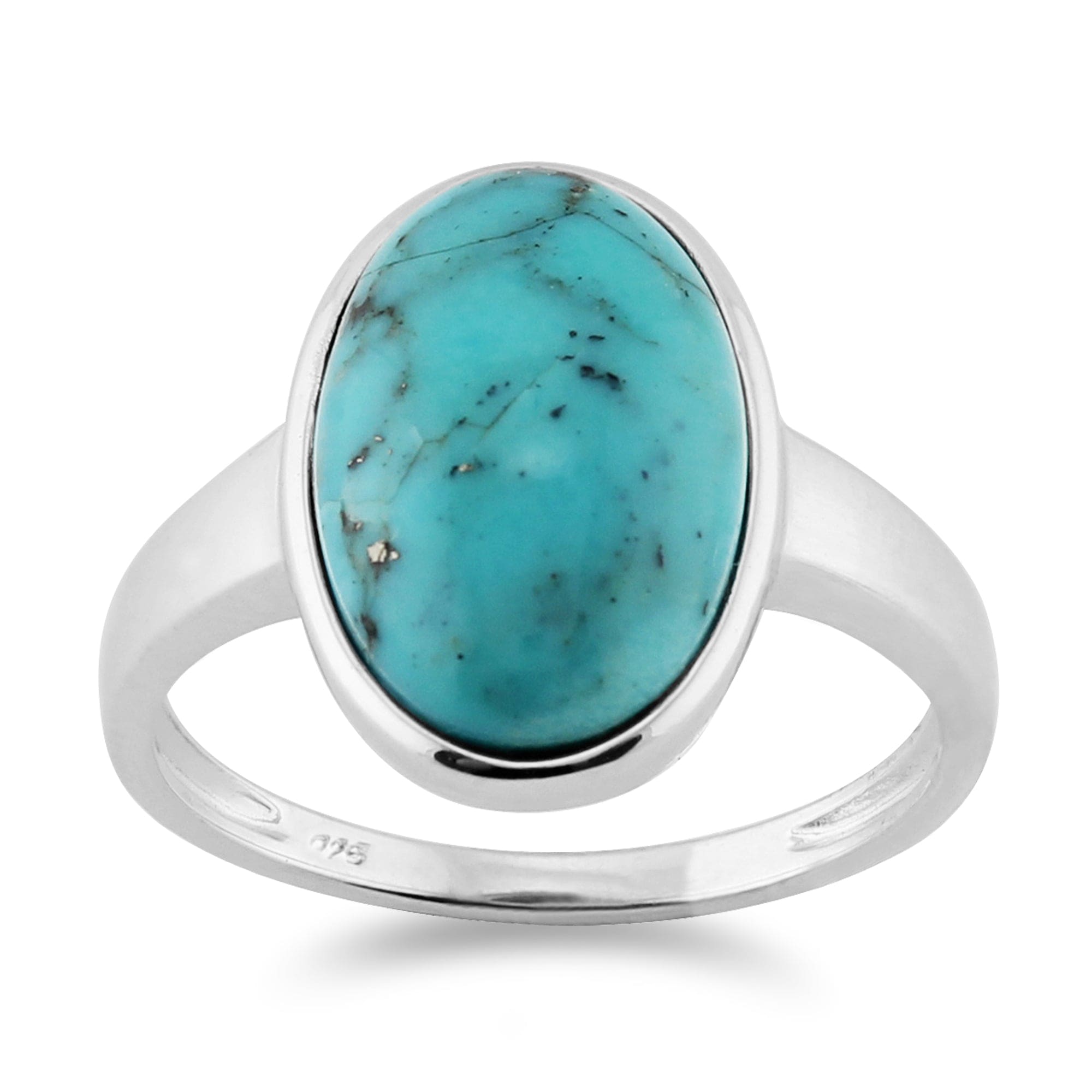 Product photograph of Classic Oval Turquoise Cabochon Bezel Set Cocktail Ring In 925 Sterling Silver from Gemondo Jewellery