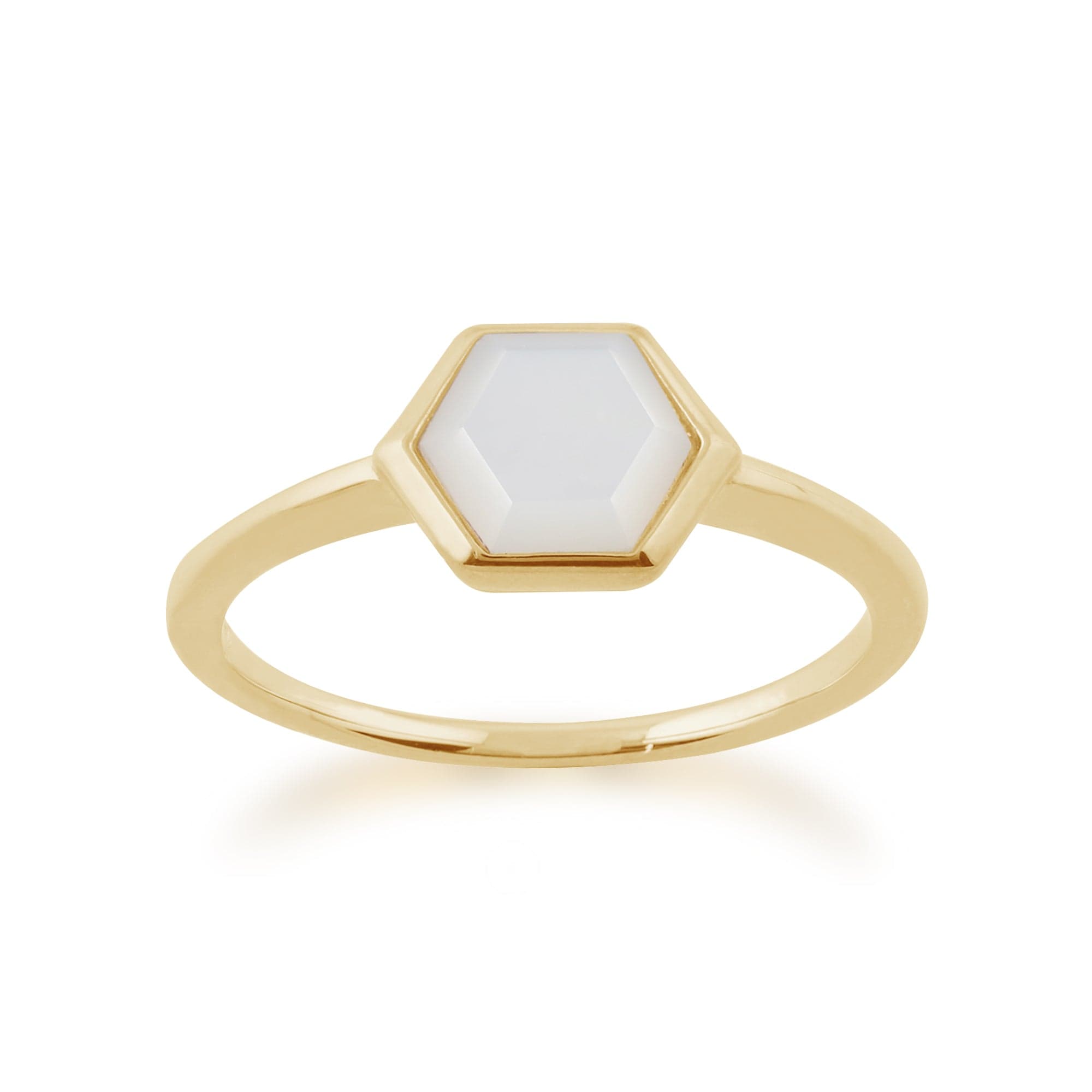 Product photograph of Gold Plated Silver Mother Of Pearl Hexagonal Ring from Gemondo Jewellery