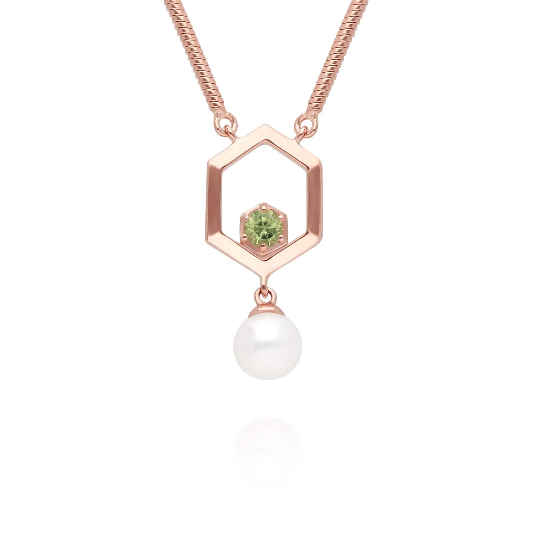 Product photograph of Modern Pearl Peridot Hexagon Drop Necklace In Rose Gold Plated Silver from Gemondo Jewellery